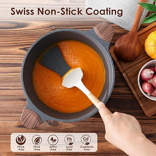 Miniatura 3 de SENSARTE Olla antiadherente con tapa, olla de cocción de inducción de 4.5 cuartos de galón con tapa de vidrio templado, olla para estofado con