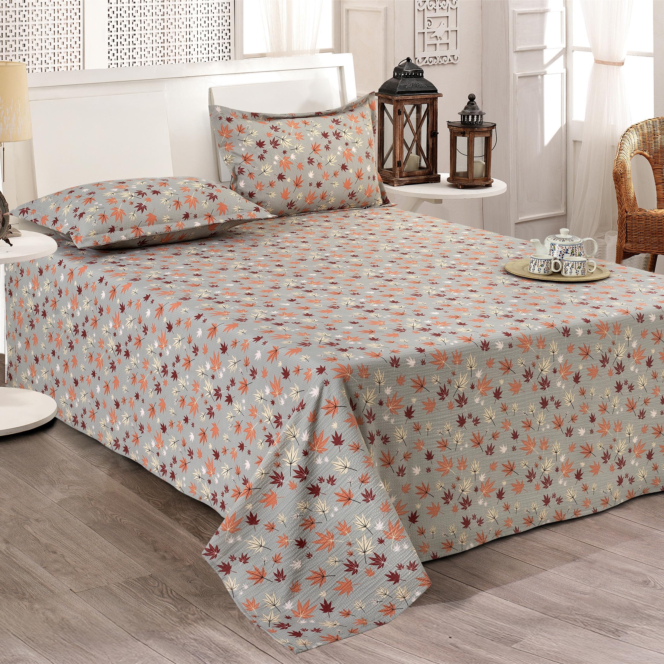 Cortina Cloud Cotton King Size Bedsheet with 2 Pillow Covers | Super Soft, Breathable & Skin-Friendly Bedsheet for Double Bed King Size with Flower Print Design | (Grey,270x250 cm)-image-15