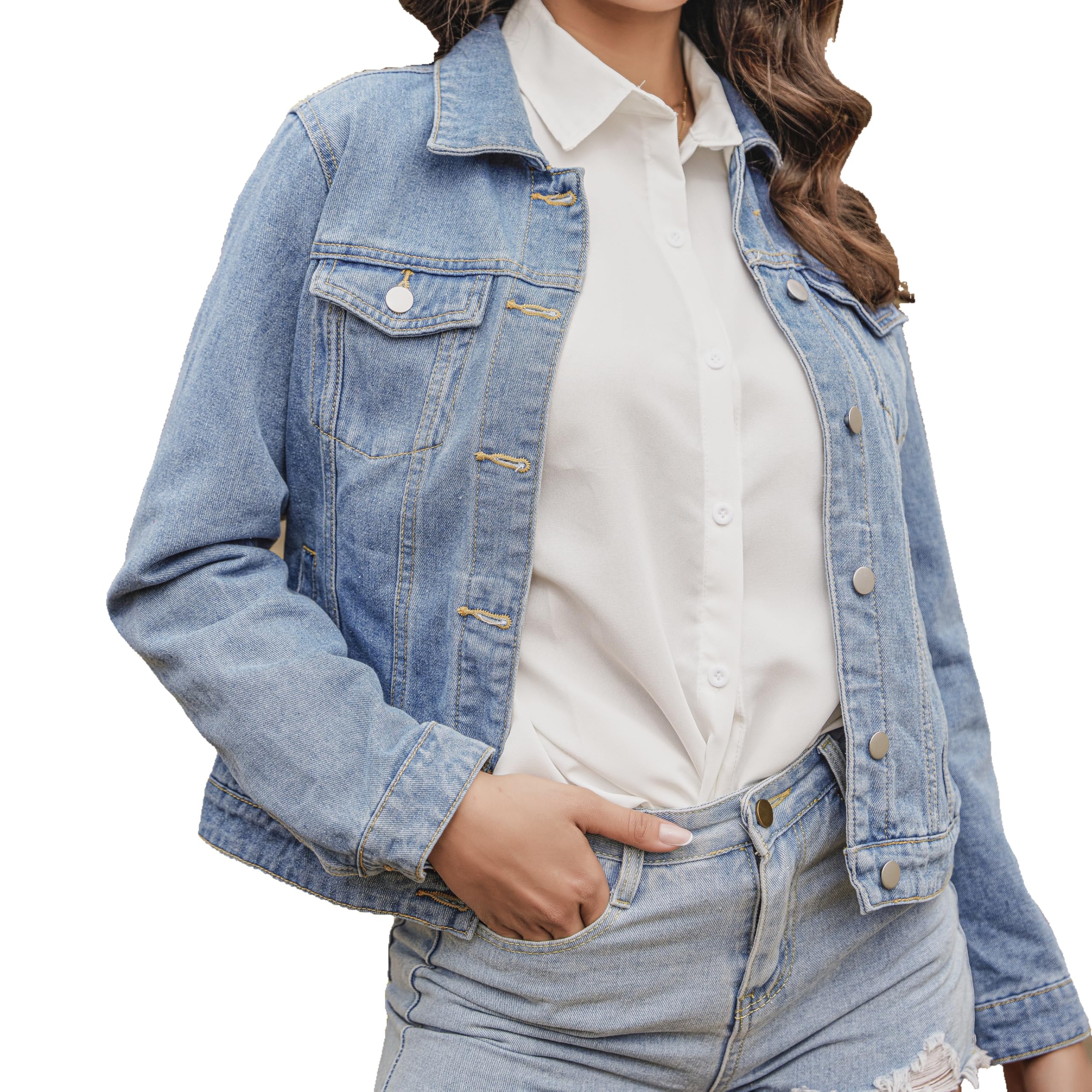 J.Corrine Damen Denim Weste Top Casual V-Ausschnitt Knopflei