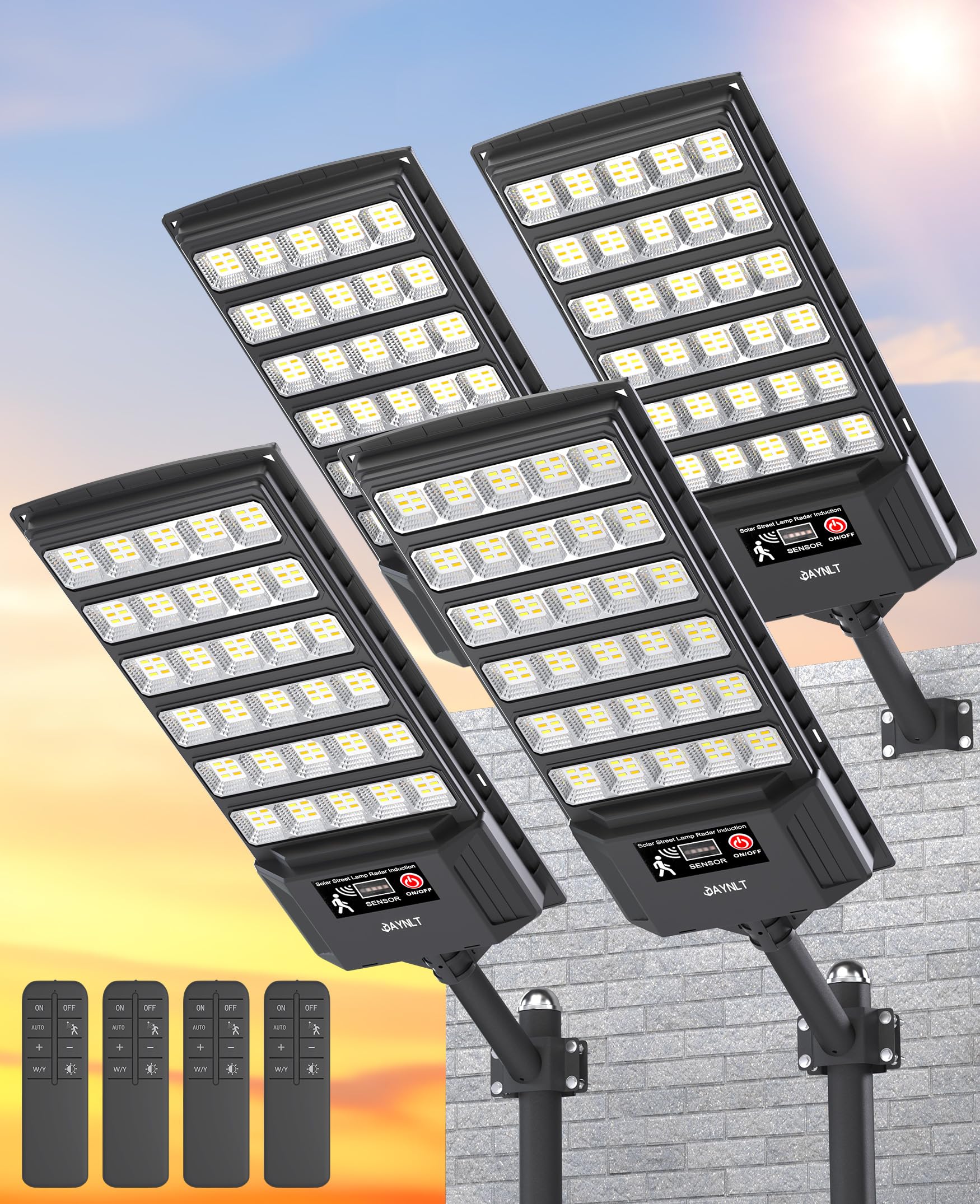 Photo 1 of JAYNLT Outdoor Solar Lights, IP66 Waterproof, 3000K/4000K/6500K Dusk to Dawn Solar Floodlight Security Lights with Motion Sensor and Remote Control for Yard, Garage, Street - 4-Pack