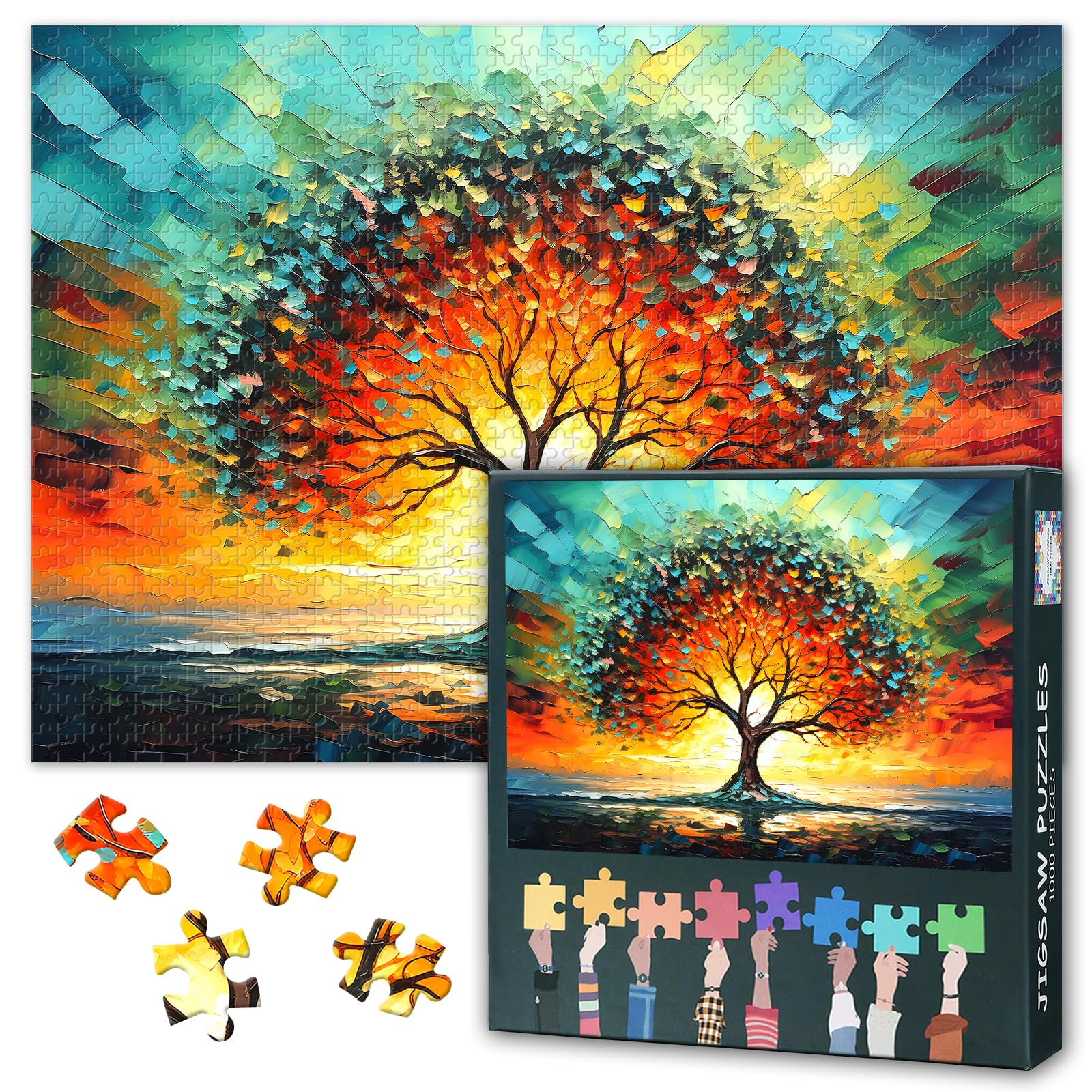 Tree of Life Glass Art 1000-Piece Puzzle - 50x70cm Intricate Stained-Glass Design, Mindfulness Puzzles for Adults, Family Challenge Night Challenging Puzzle