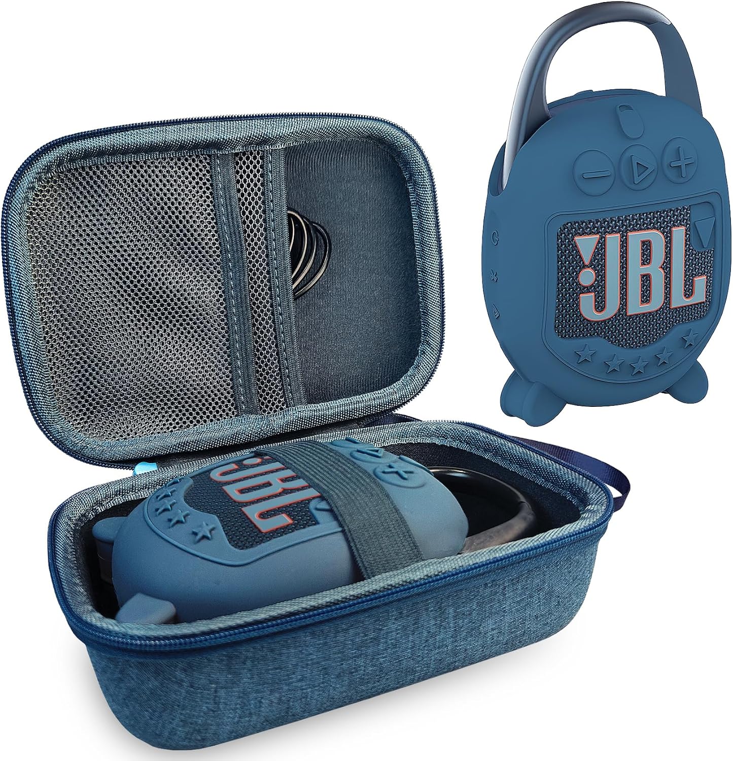 Silicone Cover and Hard Carrying Case for JBL Clip 5 Portable Bluetooth Speaker, Protective Storage Bag Holder for JBL Clip 5 Speaker Accessories (Blue)