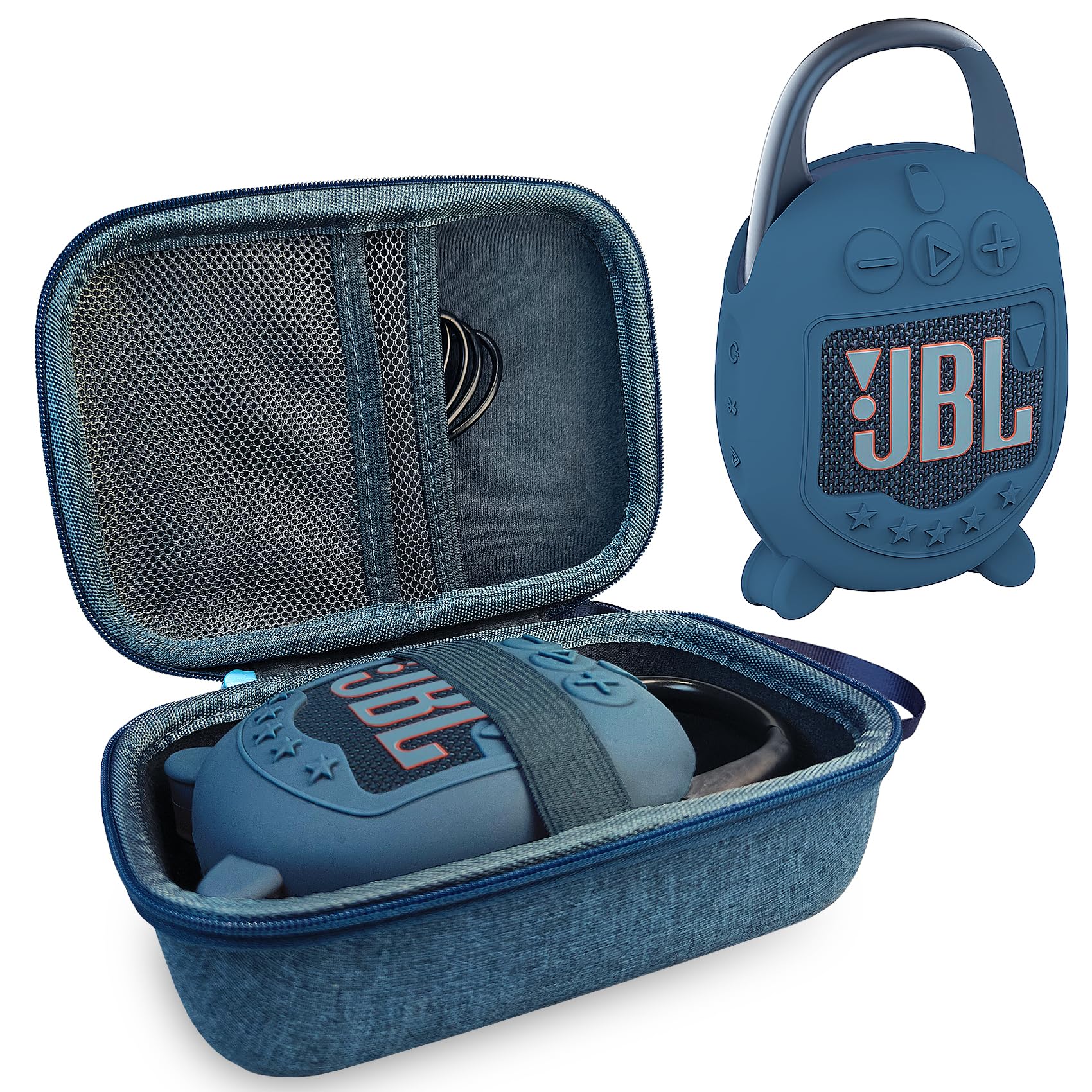 XEGIMOR Silicone Cover and Hard Carrying Case for JBL Clip 5 Portable Bluetooth Speaker, Protective Storage Bag Holder for JBL Clip 5 Speaker Accessories (Blue)