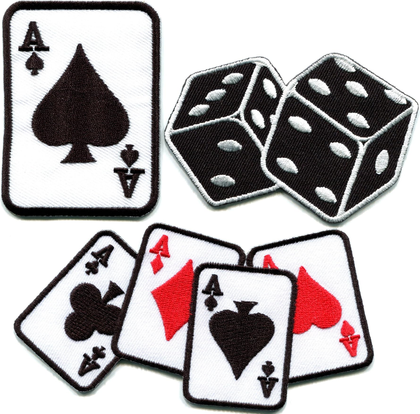 Lot of 3 Poker ace of Spades Diamonds Clubs Hearts dice Cards Craps Gambling Lady Luck Las Vegas Embroidered Appliques Iron-on Patches