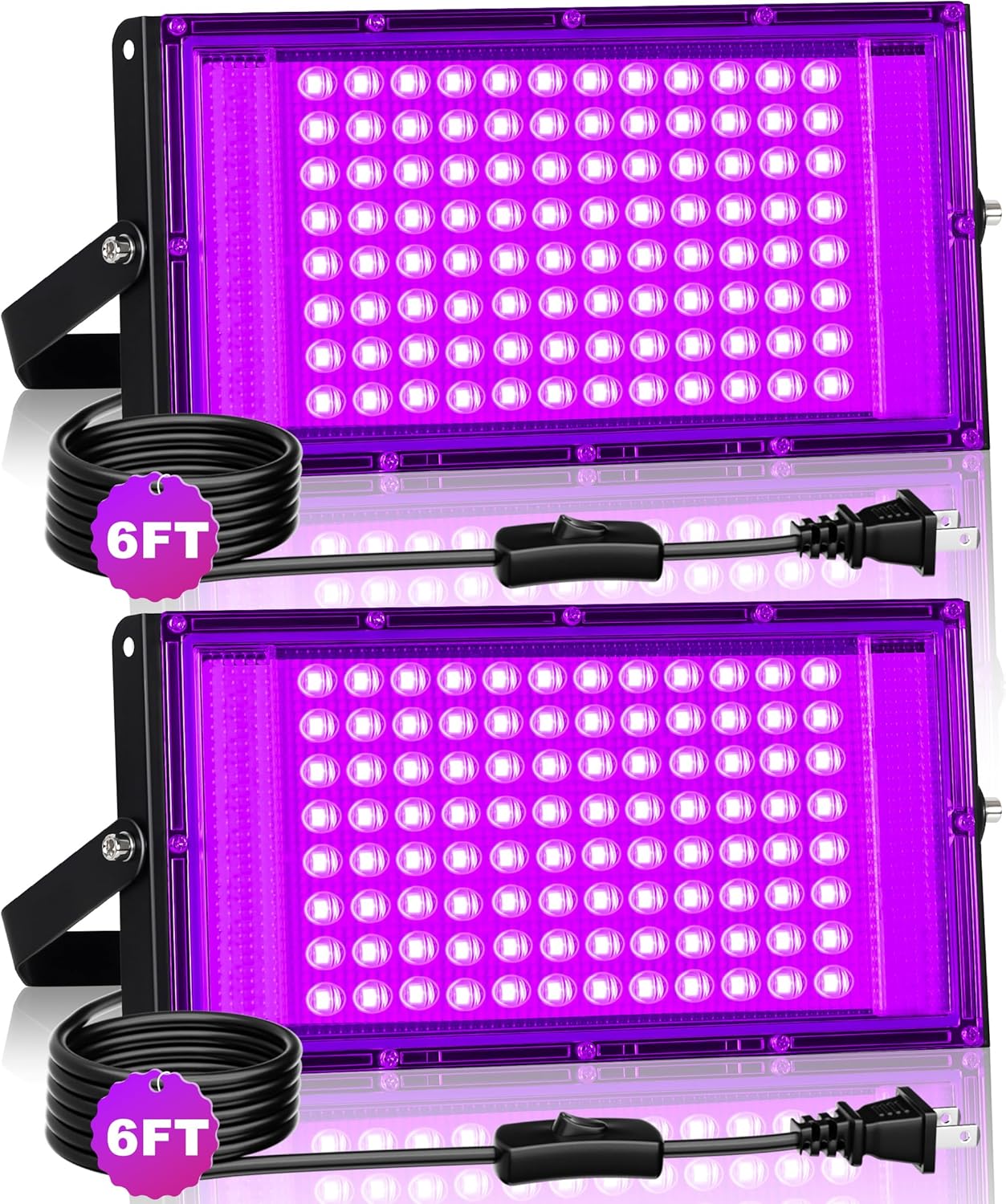 TigQiang 200W LED Black Light, IP66 Blacklight Lamp Flood Light with Swith & Plug, Small Outdoor Blacklight Floodlight for Halloween, Glow Party, Fluorescent Poster, Display, Body Paint, Stage, 2 Pack