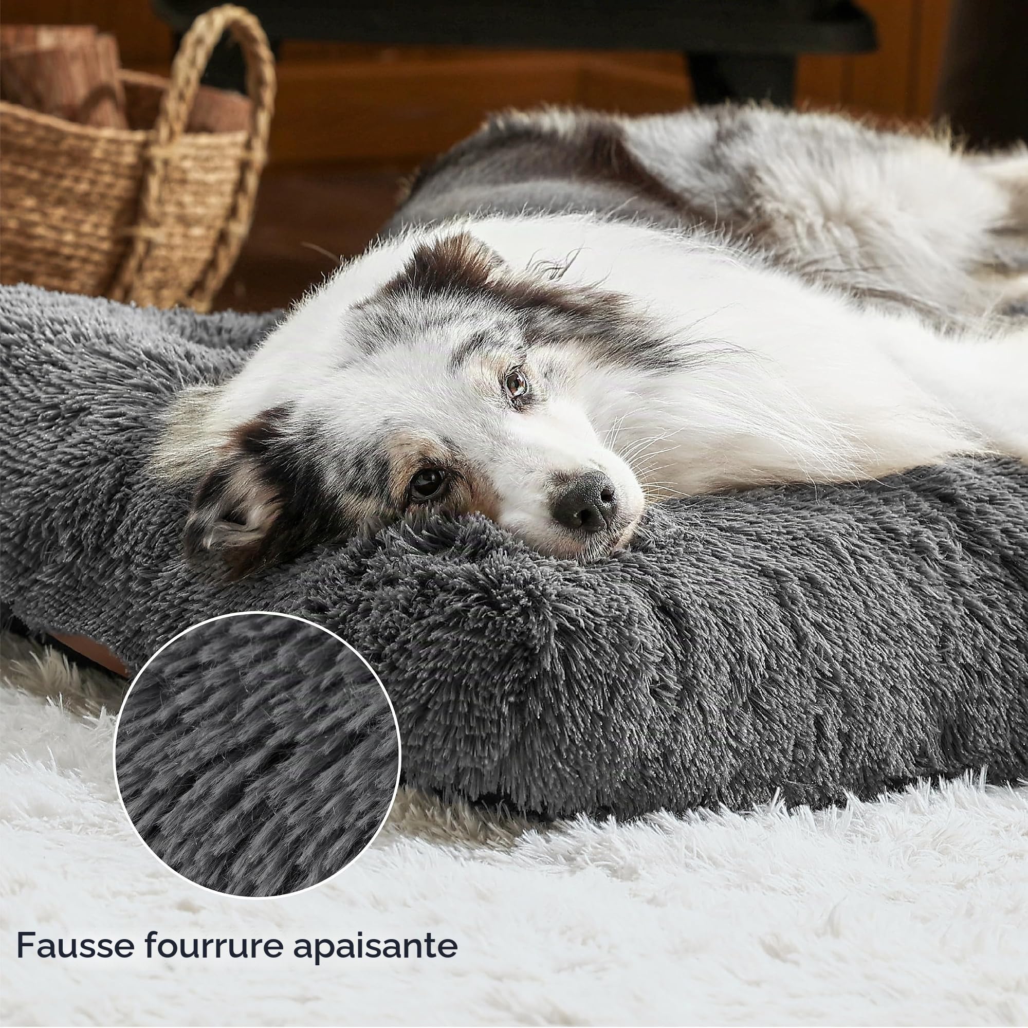 Bedsure XL Matelas Caisse Chien Lavable, Duveteux 104x69cm Gris Foncé | Matelas XL Gris Foncé Anti-Stress À Rembourrage Épais, Fond Anti-Dérapant, Nettoyage Rapide En Machine