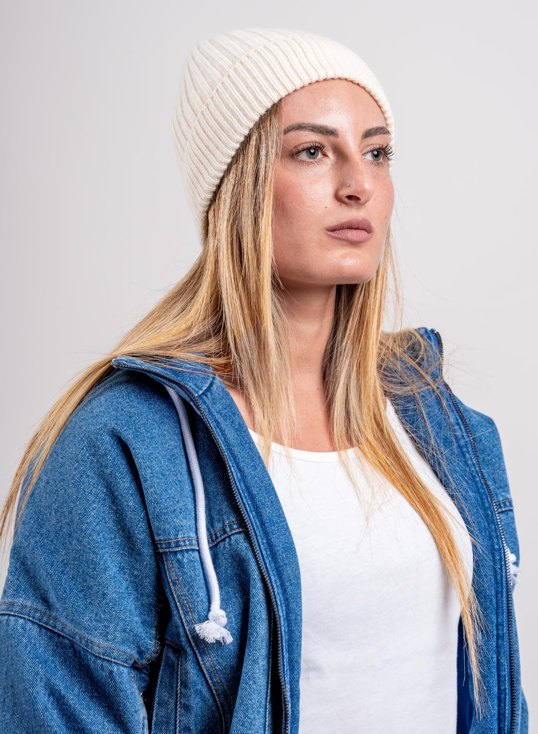 CLASSE77 - 100 % Kaschmirhut mit Rasur an Küsten - Handgefertigtes Produkt - Made in Italy, cremeweiß, One size