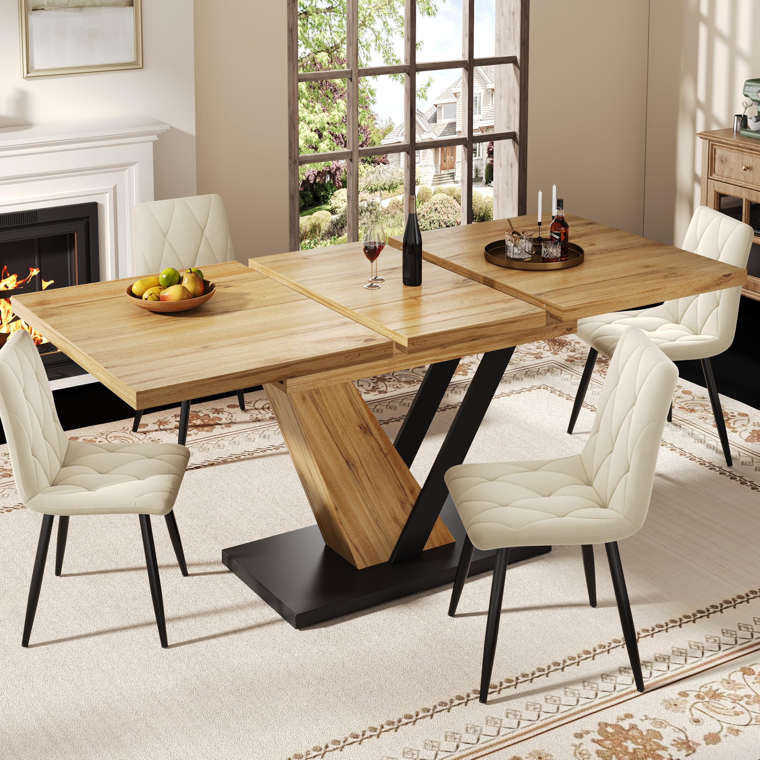 Tavolo da pranzo allungabile 120(160) x 75 x 75,5 cm, tavolo, tavolo da cucina, tavolo allungabile, allungabile fino a 160 cm, adatto per cucina e soggiorno, piano del tavolo con venature del legno