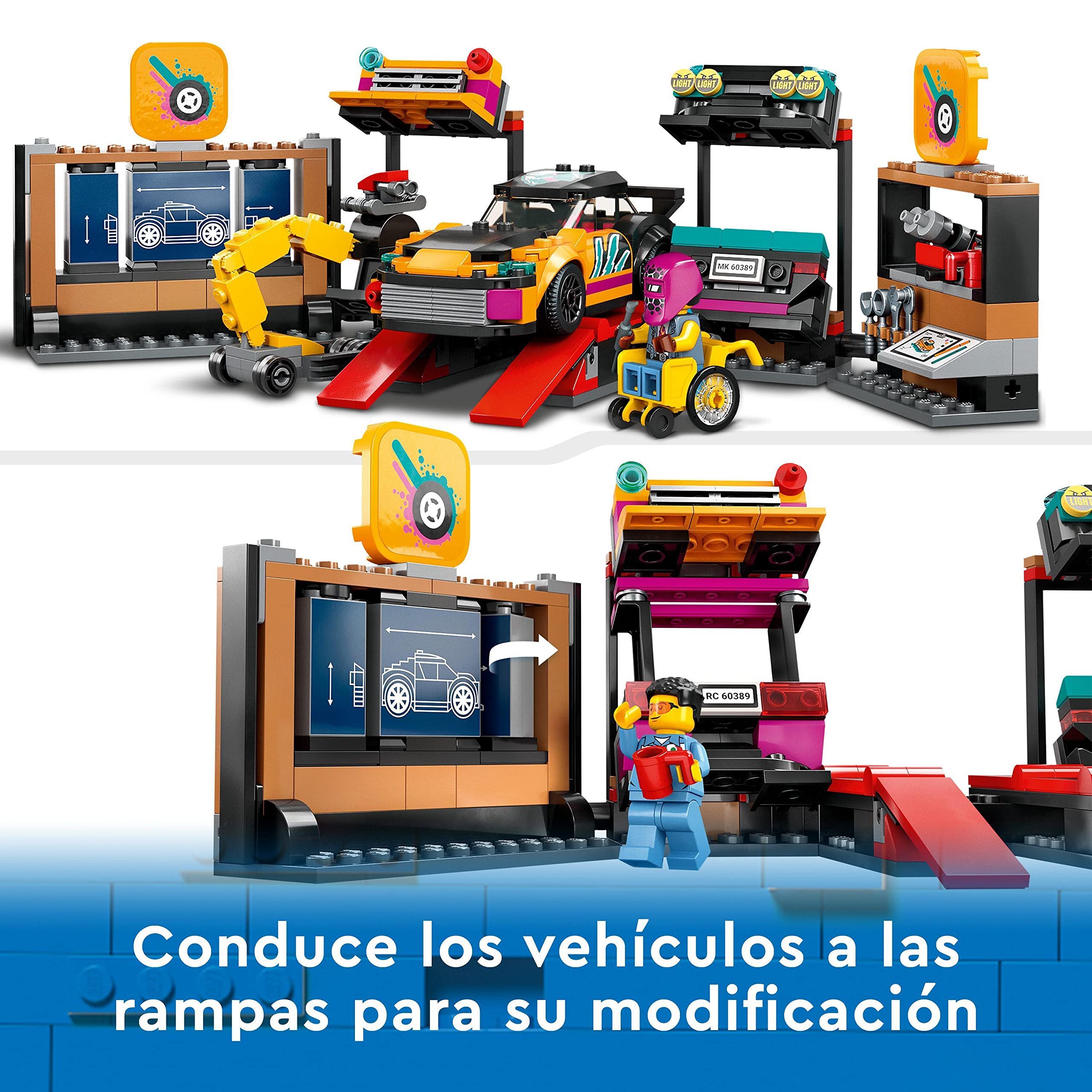 LEGO 60389 City Taller Mecánico de Tuning con 2 Coches de Juguete Personalizables, Set Construcción para Niños y Niñas de 7 Años o Más, Idea de Regalo