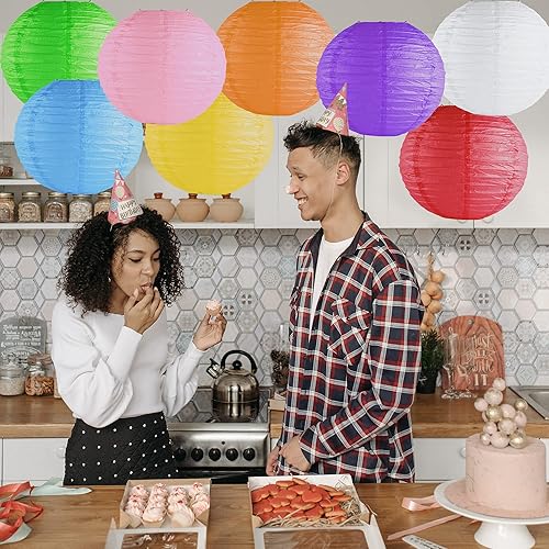 Miniatura 5 de Super Z Outlet Faroles de papel colgantes chinos y japoneses coloridos de 8 pulgadas, marco de metal para lámparas del hogar, fiestas, decoración de