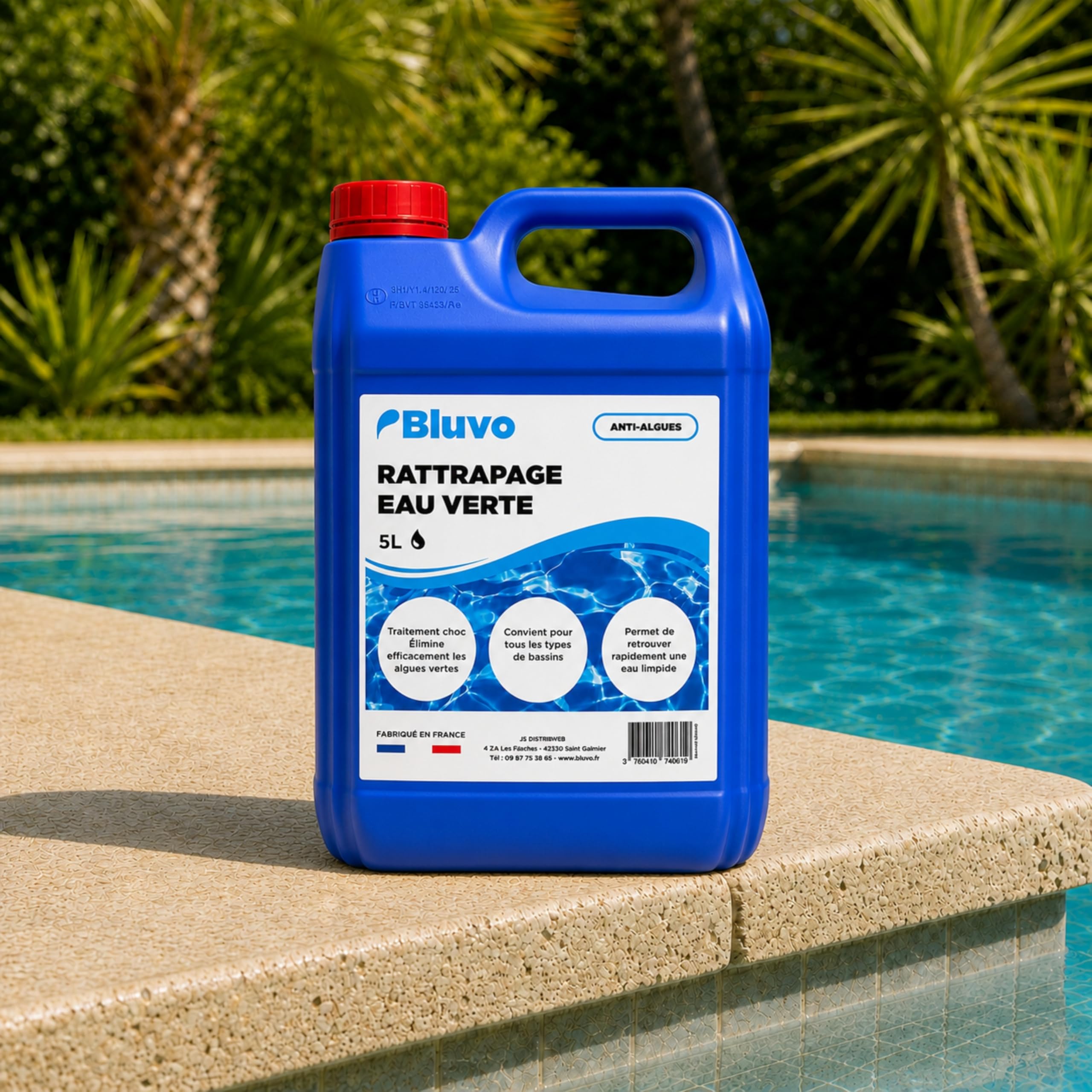 Algicide Anti-Algues Piscine 5L | Rattrapage Eau Verte & Stop Algues | Traitement Choc Efficace pour Éliminer Algues et Eaux Troubles