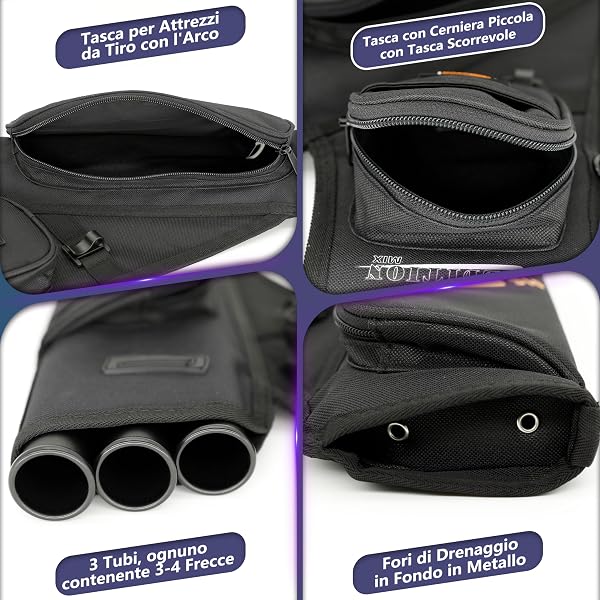 Sunya faretra per frecce Arco. Include 3 Tubi portafrecce, Tasche per Accessori e Cintura. Adatto per Archi Compound e recurve. - 4