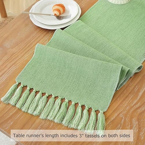 Miniatura 5 de Laolitou Camino de mesa rústico con borlas, decoración de mesa de lino y algodón para fiestas de vacaciones, caminos de mesa de granja, decoraciones