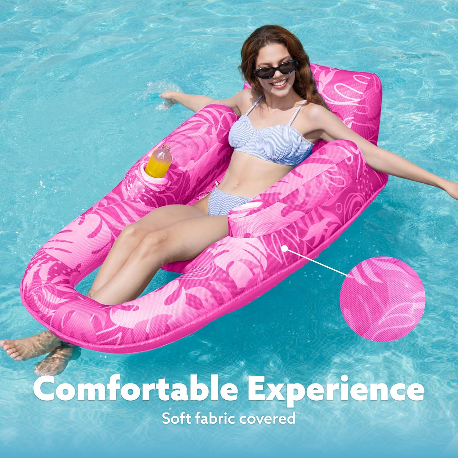 SLOOSH Premium Inflatable Pool Floats Lounger Adult, Fabric Pool Floaties Lounge with Cup Holders Backrest Recliner for Pool Party