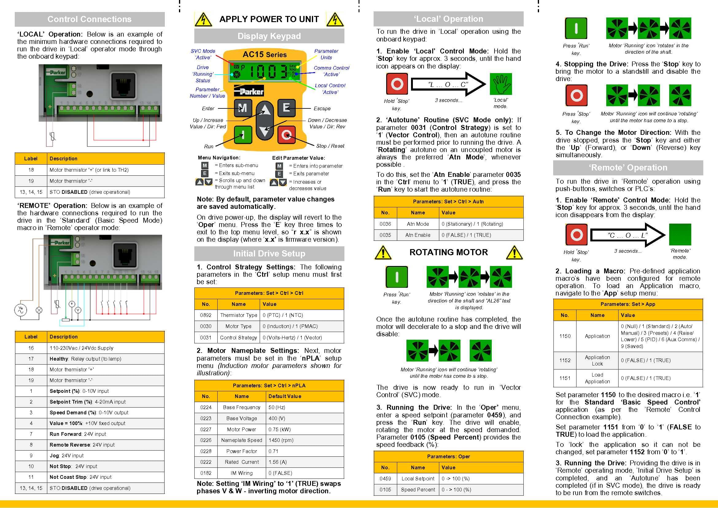 Frequenzumrichter AC15 Parker 0,75kW 2A C3; In:3Ph-400V/Out: 3Ph-400V