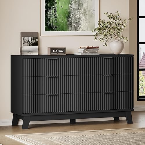 Miniatura 34 de Cómoda de 8 cajones con diseño acanalado, cómoda de 47.2" de ancho con 4 cajones modernos de estilo bohemio, cómoda de almacenamiento de madera