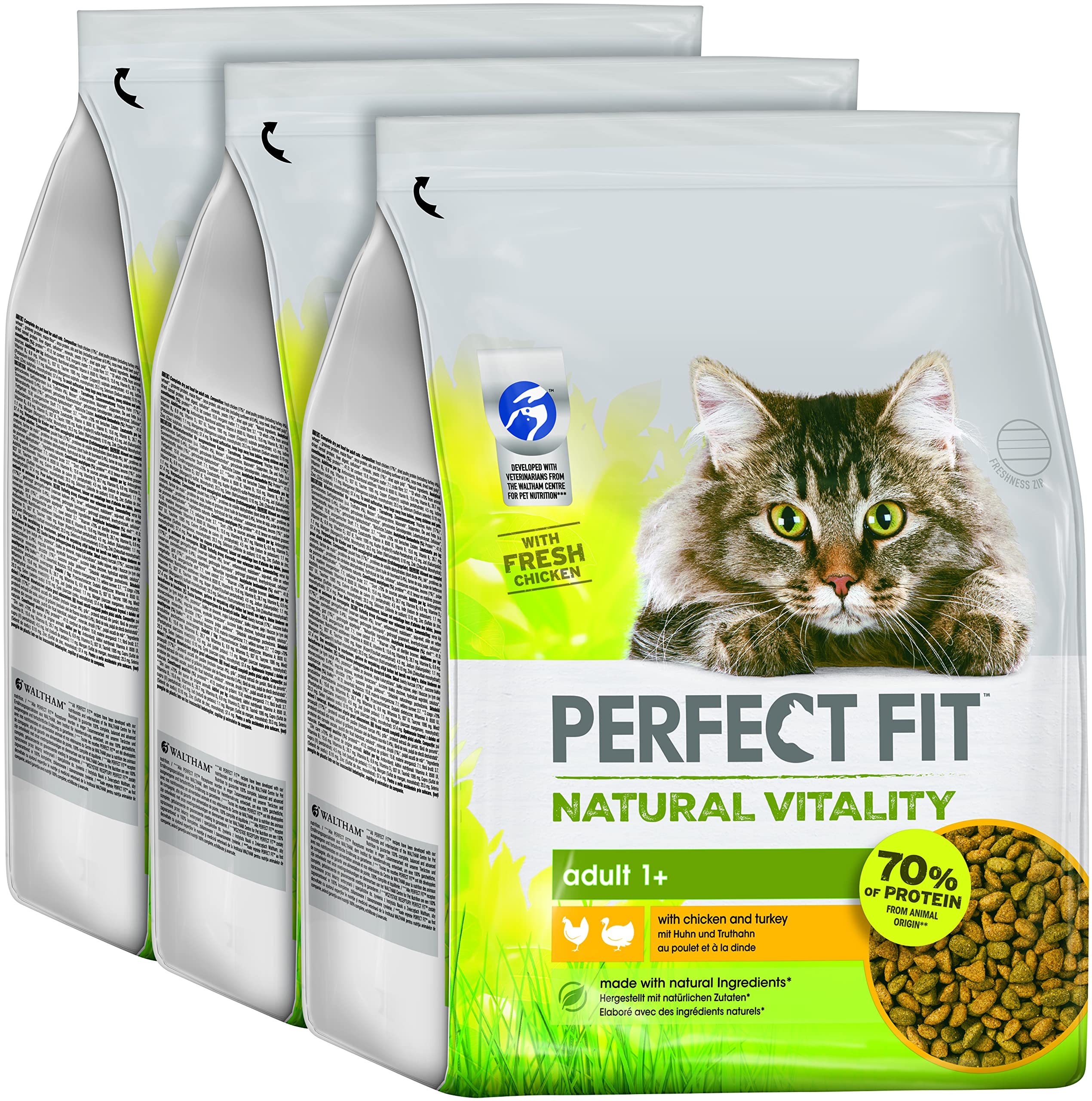 PERFECT FIT™ Katze Beutel Natural Vitality Adult 1+ mit Huhn und Truthahn 3 x 2,4kg