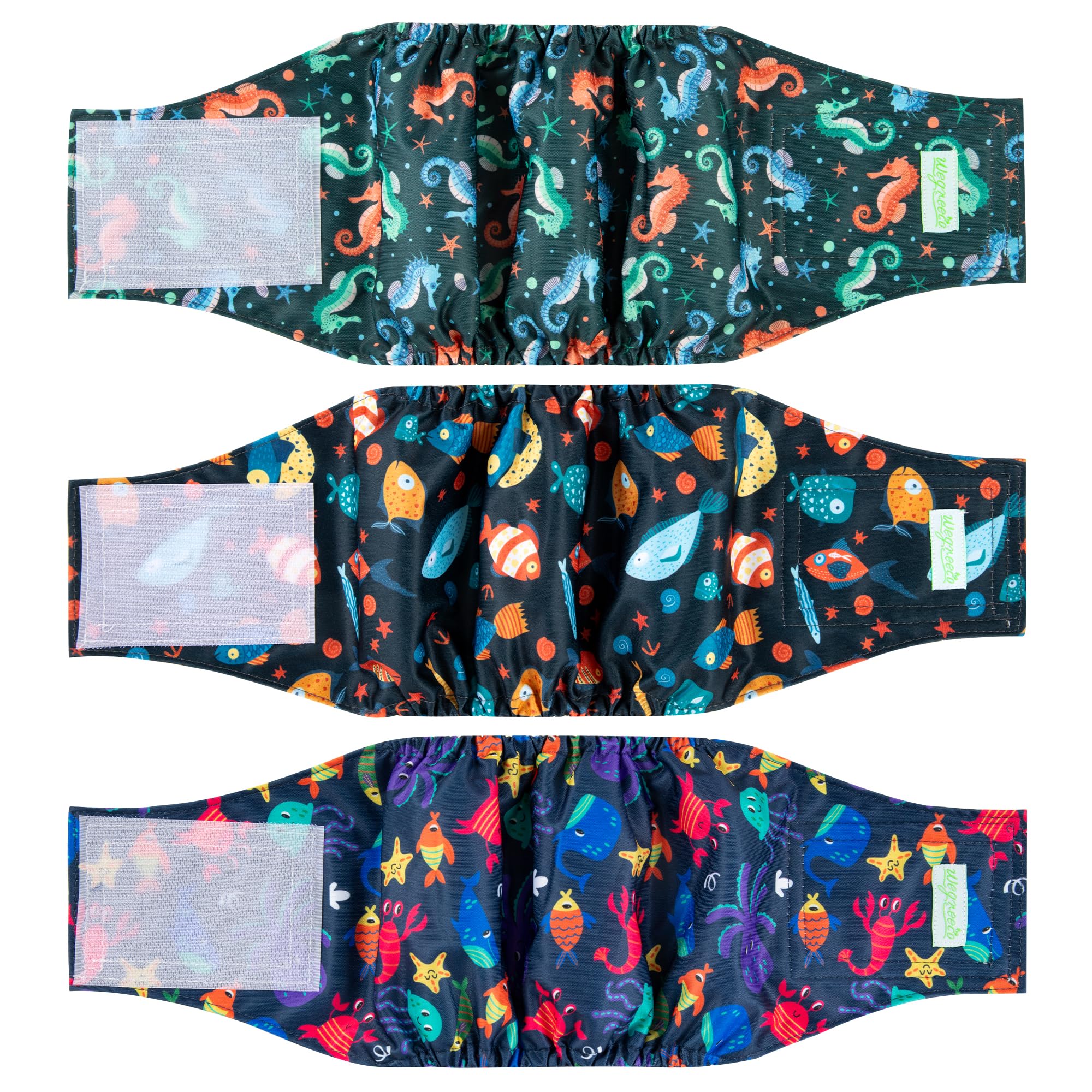 wegreeco Washable Male Dog Belly Band (Stylish Pattern)- Pack of 3 - Male Dog Belly Wrap, Dog Diapers Male (Marine Horse, XX-Large)