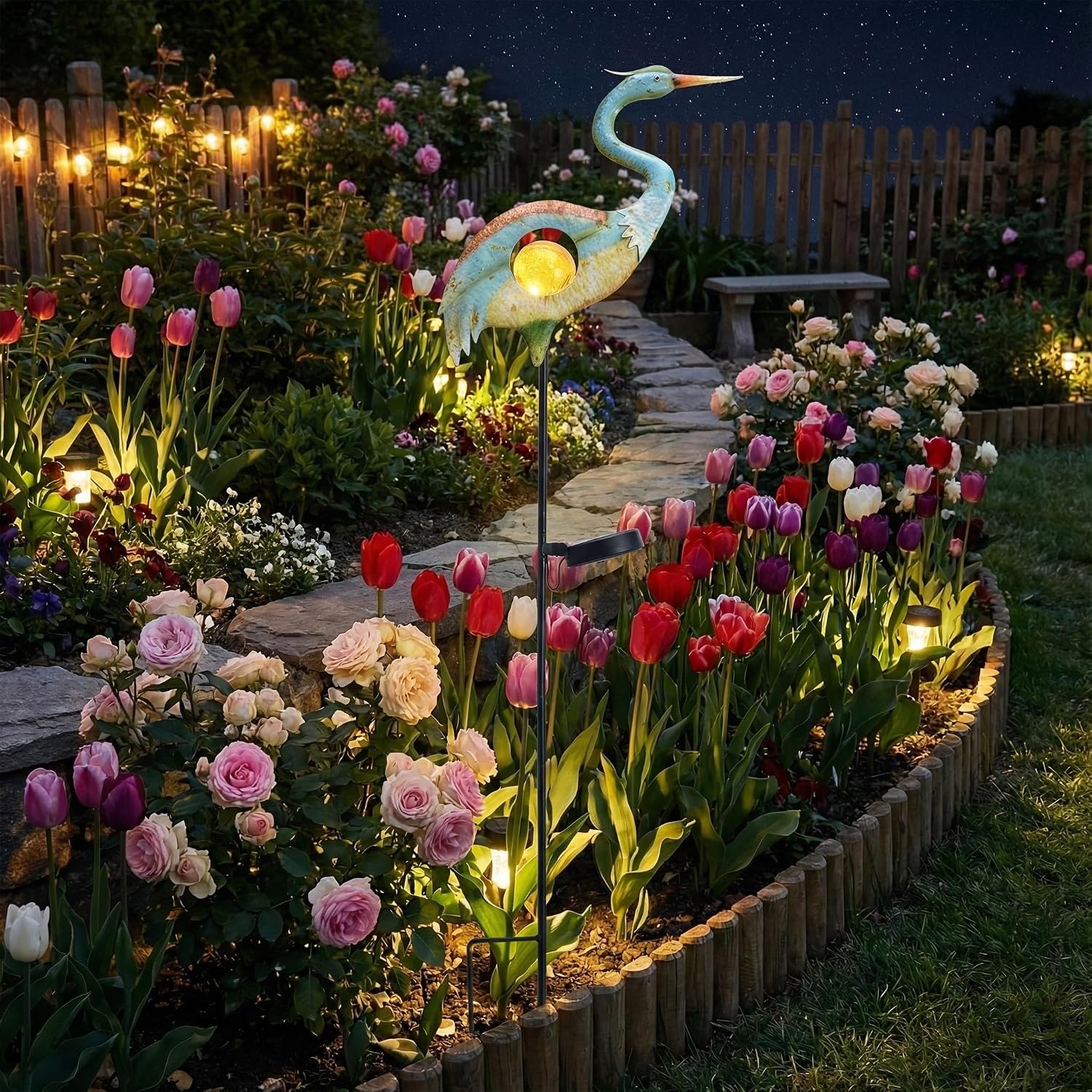 TERESA'S COLLECTIONS Blue Heron Outdoor Solar Lights for Garde Decor, Metal Yard Decorations Outdoor Decorative Garden Stake for Outside, Yard Art Pathway Lights for Patio Decor 37",Gifts for Mom