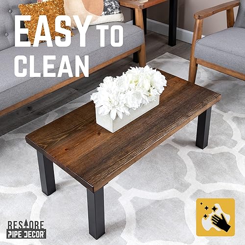 Miniatura 7 de PIPE DECOR Boulder - Kit de mesa auxiliar rústica de madera maciza negra de 36 pulgadas con (4) patas de metal negro mate de 12 pulgadas, mesa