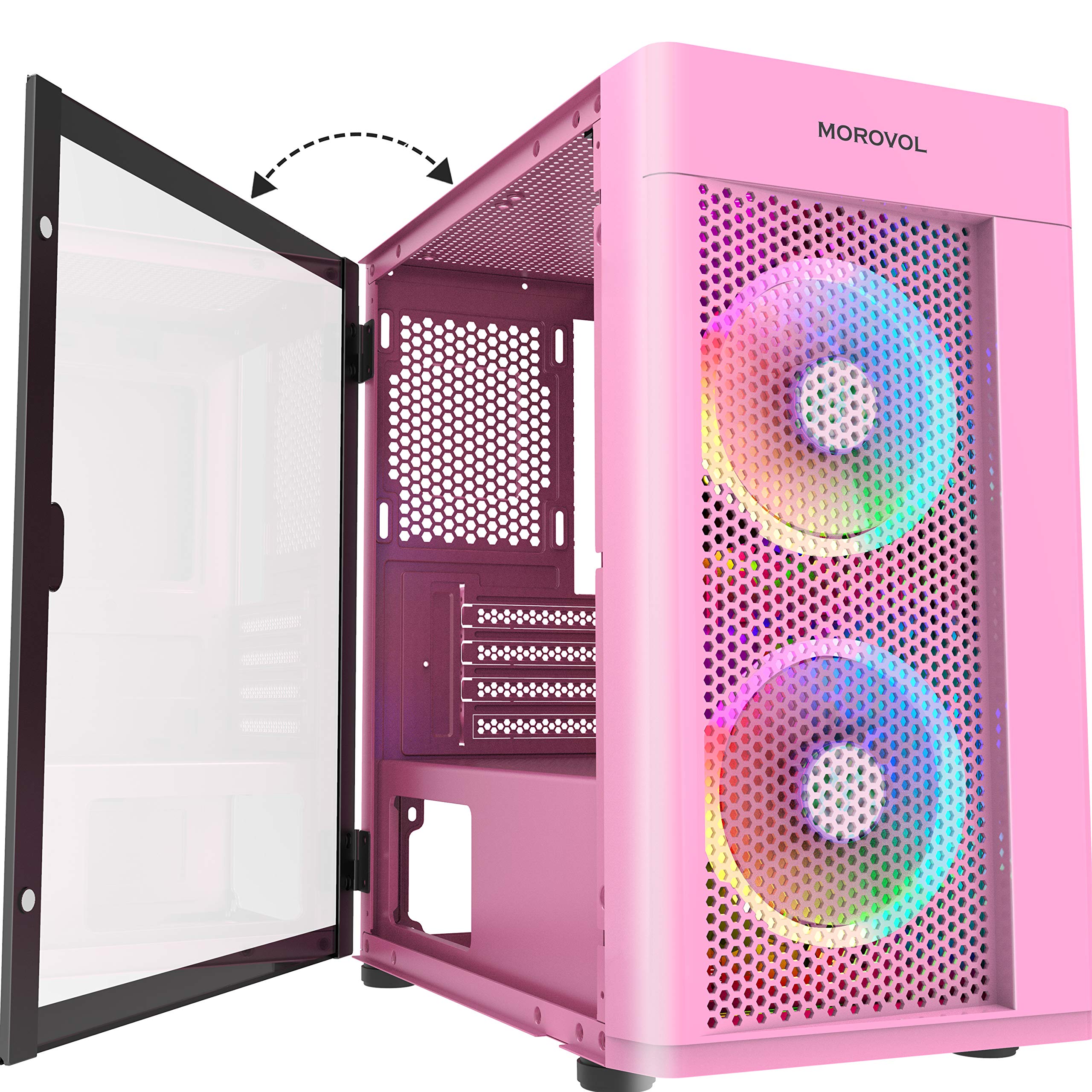 2 PCS 120MM ARGB Fans Computer Case USB 3.0×2 Micro-ATX Tower Computer Case Opening Tempered Glass Panel & Mesh Front Panel Airflow Gaming PC Case (TW7-S2-PK)