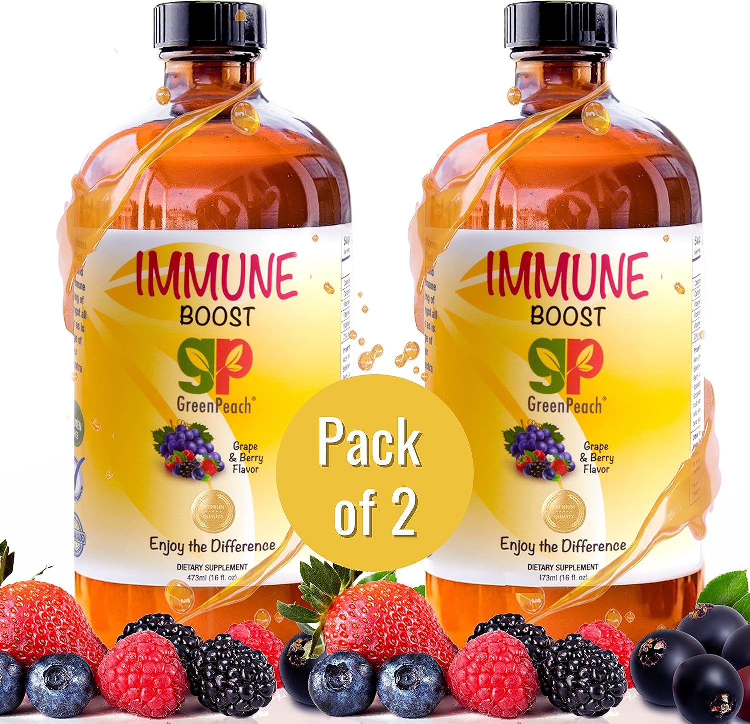 Liquid Kids Immune Support with Organic Elderberry Syrup - Vitamin C, D, E, Zinc | Toddlers & Kids Vitamins Immune Support & Defense Booster | Sugar Free Vegetarian Immunity System Supplement (2 Pack)