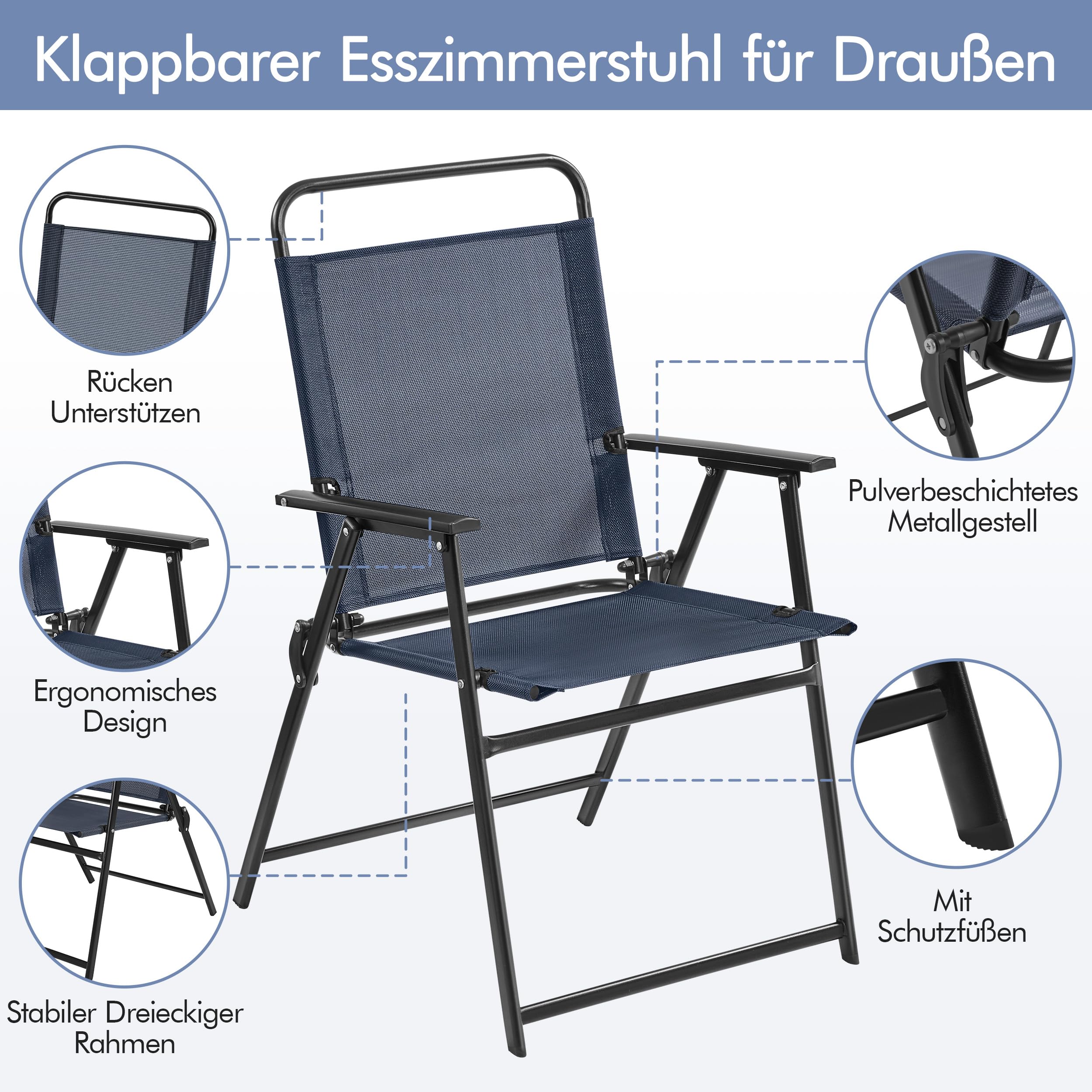 Yaheetech Set van 4 klapstoelen, tuinstoel, klapstoel met hoge