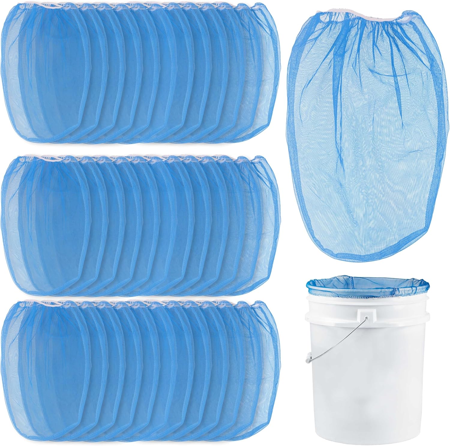 Master Elite 5 Gallon Paint & Liquid Strainer Filter Bag with Pure Blue Fine Nylon Mesh, Pack of 36 - Used in 5 Gallon Buckets, Disposable Filtering Bag, Elastic Top Opening - Hydroponics, Gardening