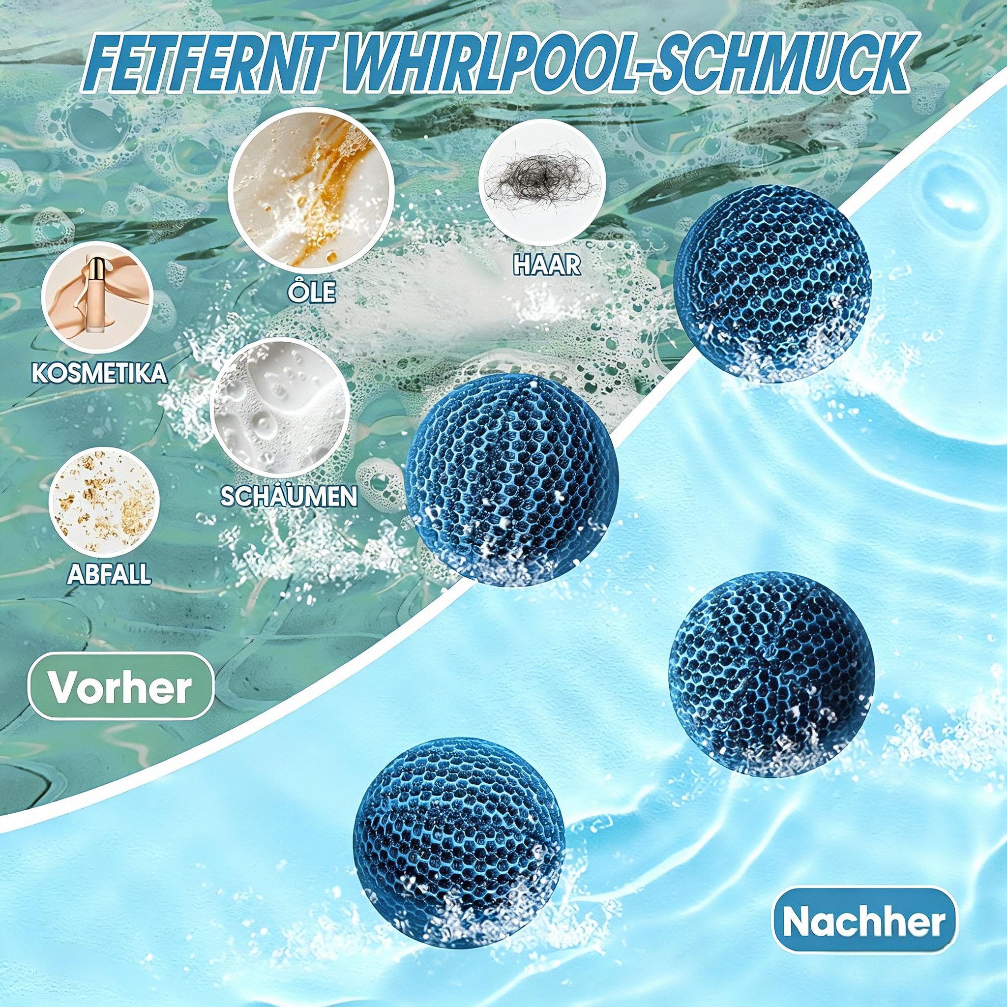 4 Stück Hot Tub Pool Scum Absorber, 7cm Wiederverwendbarer Schaum zur Beseitigung von Schwammbällen, Poolschwamm Ölabsorber- Whirlpool-Schaumreiniger für Schwimmbäder Pool Klar