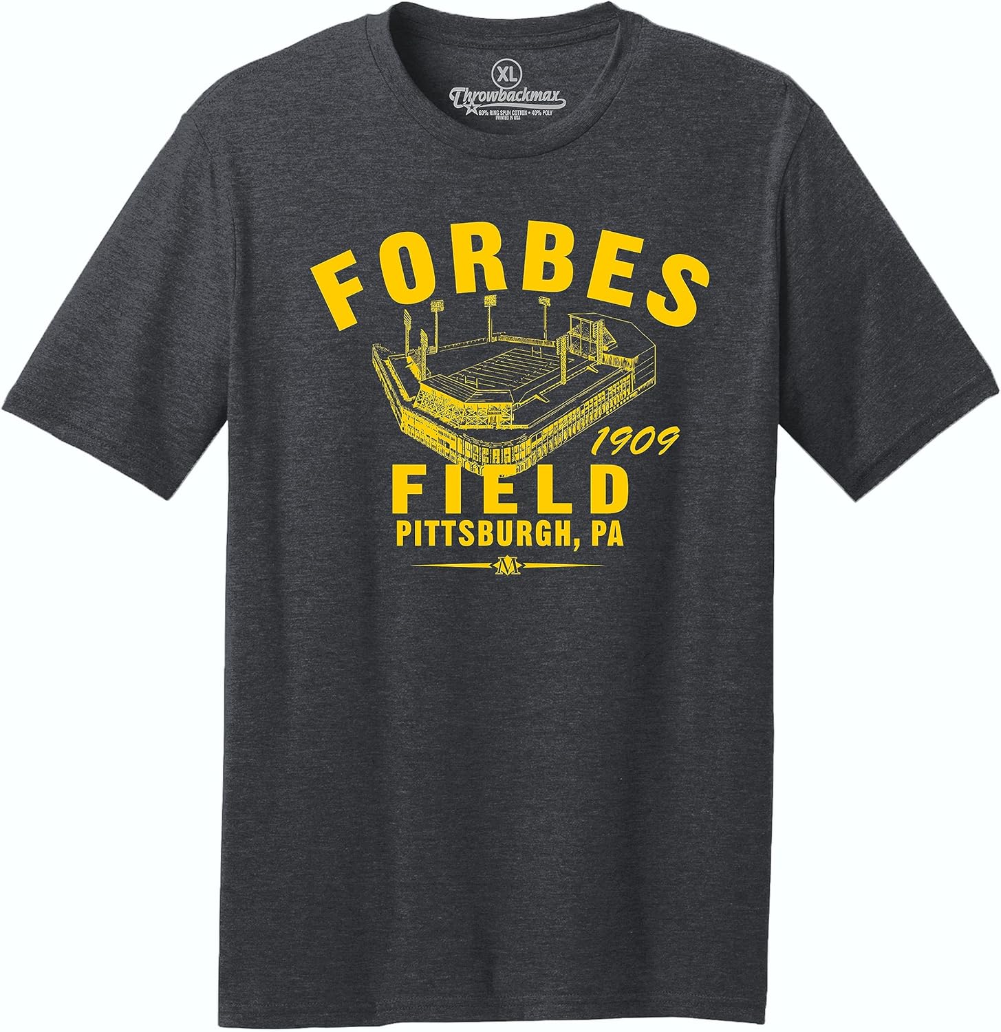 Pittsburgh's Forbes Field 1909 Football Classic Cut, Short Sleeve Black Heather Tee Shirt