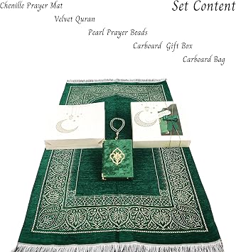 IEF Muslim Prayer Rug Islamic Prayer Mat Quran Prayer Beads Gift Set, Ramadan Eid Gifts, Birthday Gifts for Men, Velvet Prayer Rug Arabic Quran Pearl Tasbeeh