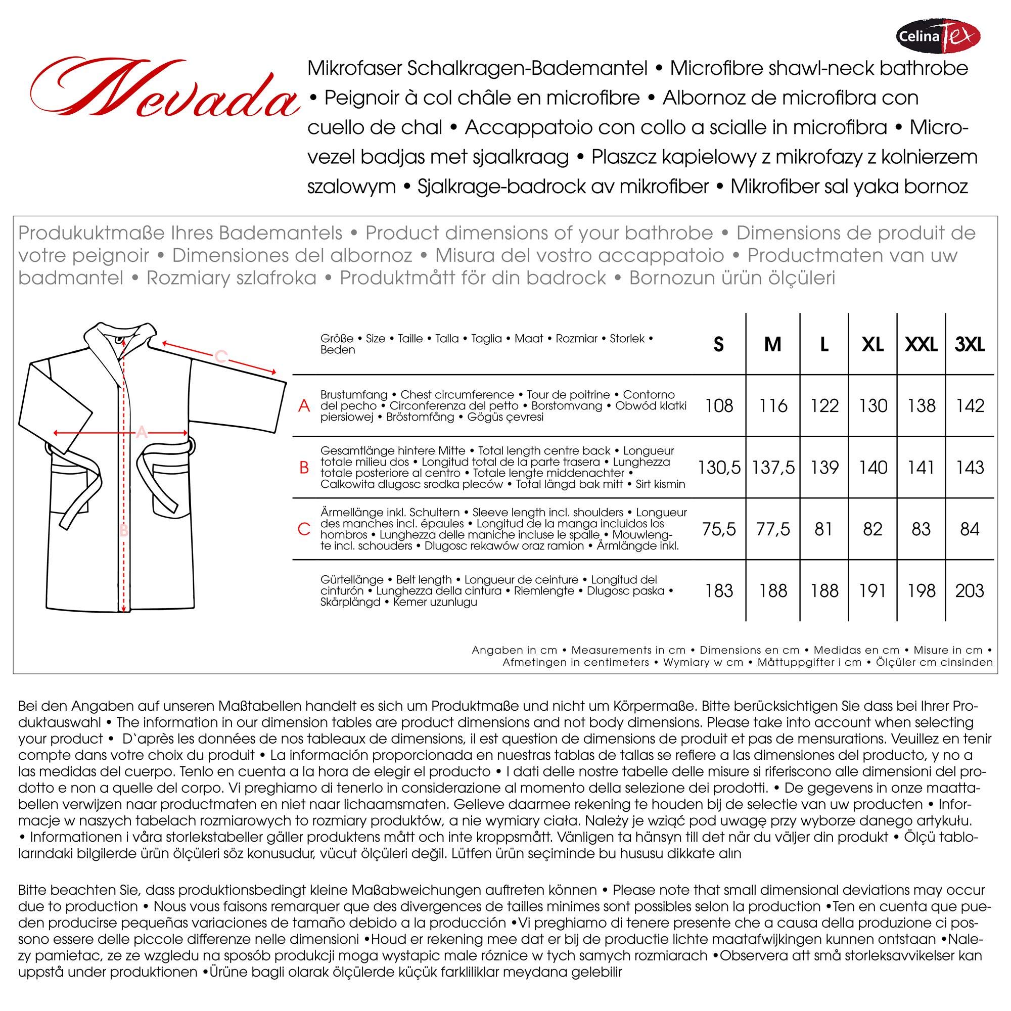 CelinaTex S-XXXL Bademantel Schalkragen zweifarbig lang Taschen Damen Herren Unisex Mikrofaser Kuschelfleece Oeko-TEX Nevada