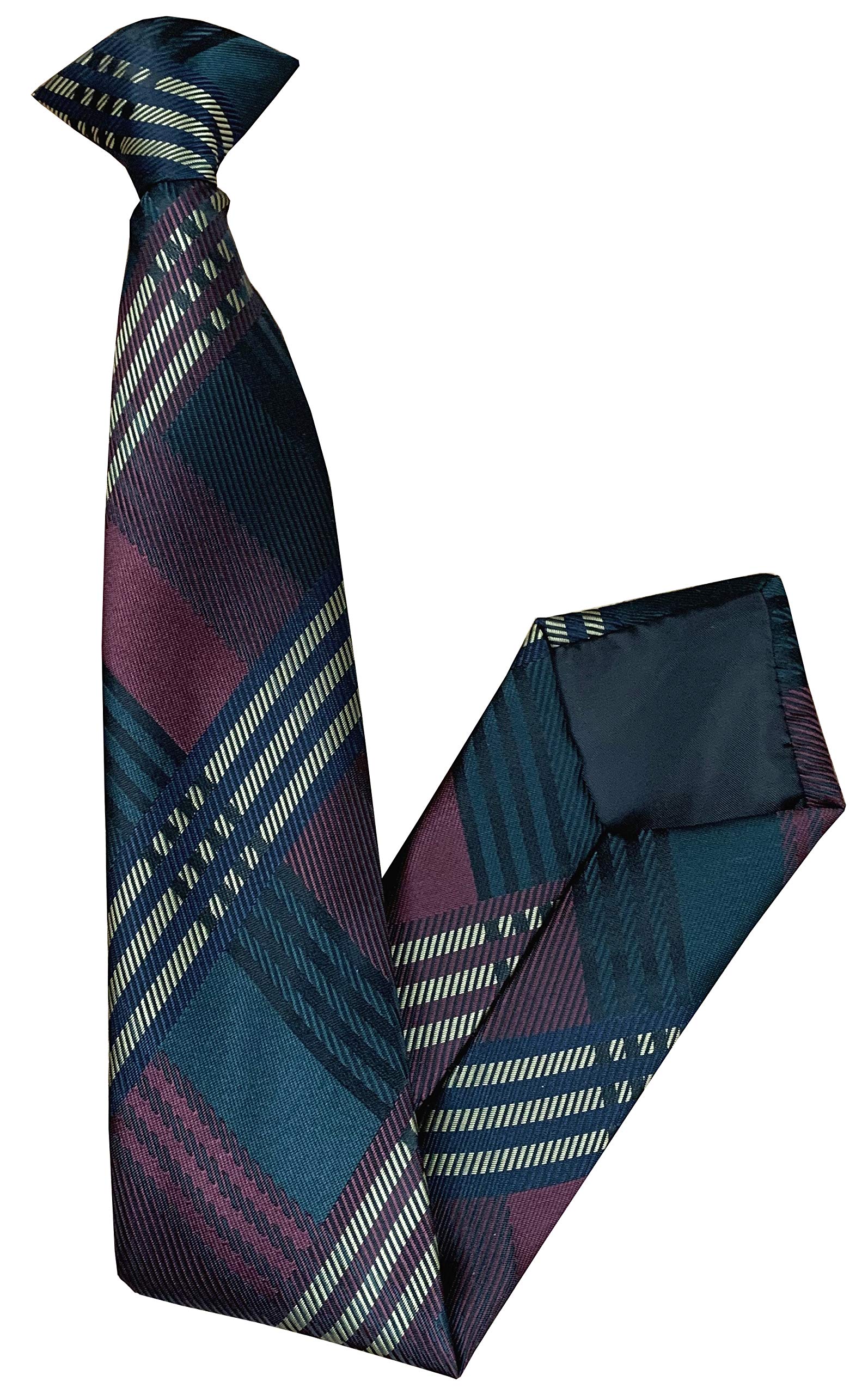 Great British Tie Club Men's Burgundy, Bottle Green, Black, Cream Burgundy Tartan Check Clip-On Neck Tie