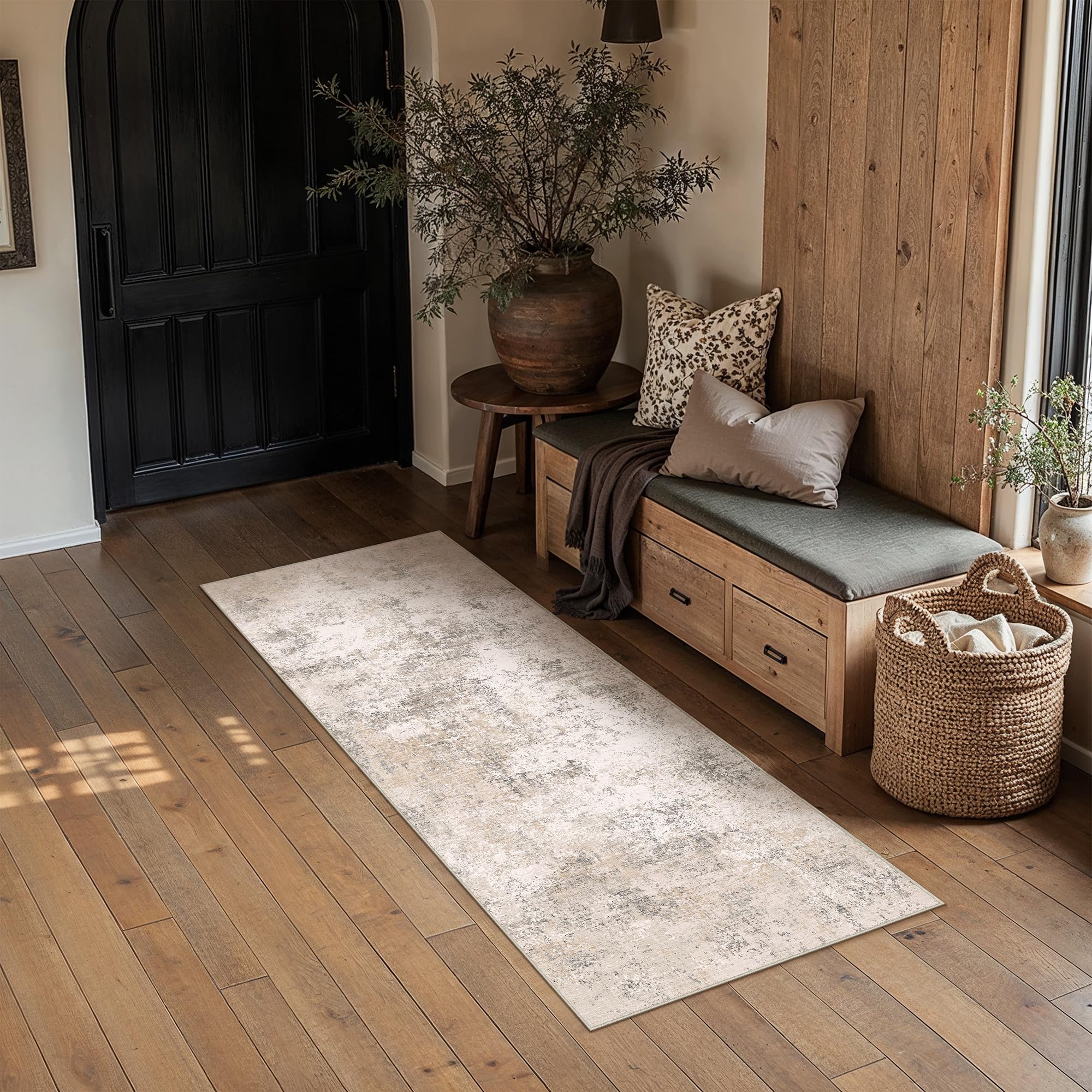 PureCozy Runner Rugs for Hallway, Beige Abstract Washable Kitchen Entryway Low Pile Soft Vintage Area Rugs for Bedroom Living Room Office, Non Slip Floor Accent Carpet for Home Office, 60x180 cm — image 1