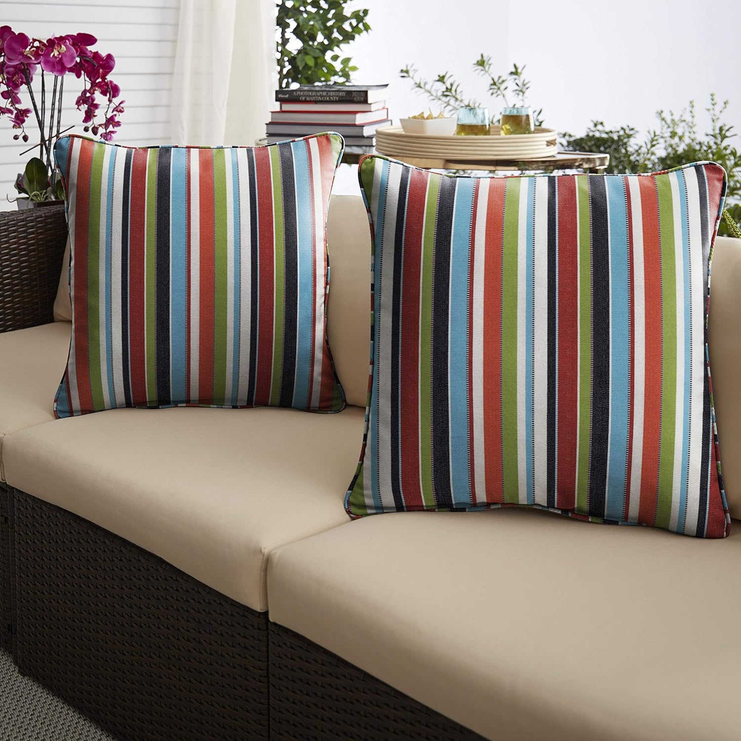Sorra Home Sunbrella Indoor/Outdoor XL Corded Pillows, 24" x 24", Carousel Confetti