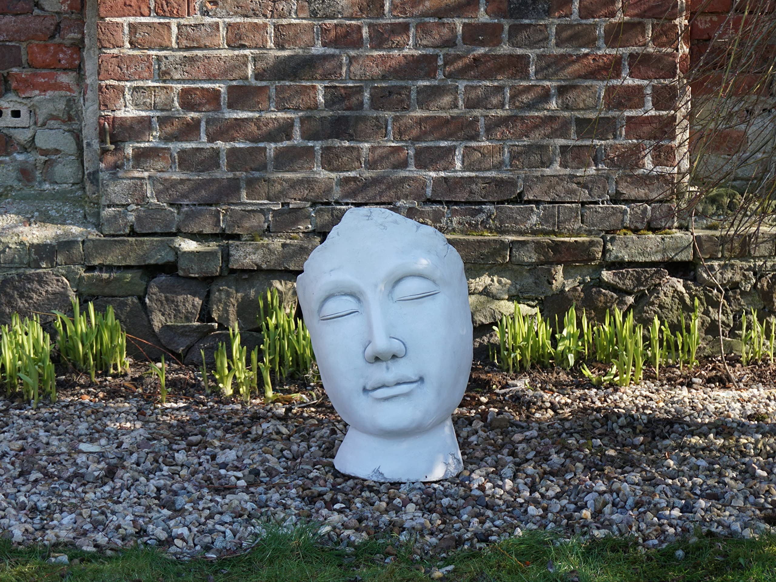 gartendekoparadies.de Büste Skulptur Gesicht, H. 59 cm, 48 kg, Grau, frostsicher aus Steinguss für Außenbereich
