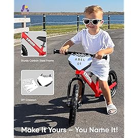 KRIDDO Toddler Balance Bike 2 Year Old, Age 18 Months to 5 Years Old, 12 Inch Push Bicycle with Customize Plate (3 Sets of Stickers Included), Steady Balancing, Gift Bike for 2-3 Boys Girls, Red