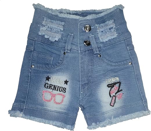Arshia Fashions Girls Denim Shorts – Stylish Summer Wear for Kids | Stretchable &amp; Comfortable Mid-Waist Jeans Shorts for G...