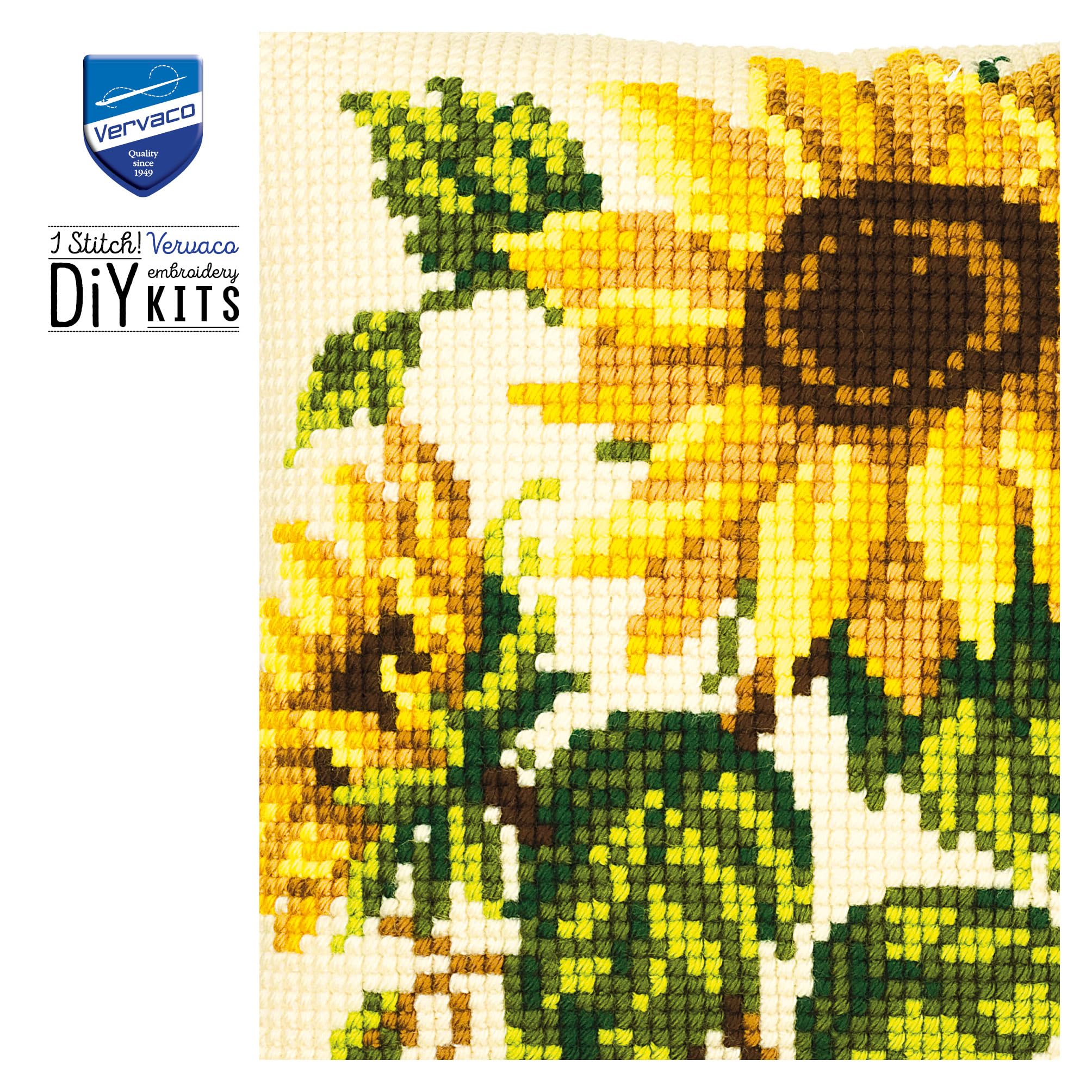 VERVACO Kit Cuscino Punto Croce GIRASOLI Set Ricamo Principianti Cuscini Gobelin Decorativi ca. 40 x 40 cm Accessori Per Lavoretti Creativi DIY Casa Decor Hobby Adulti Cross Stitch