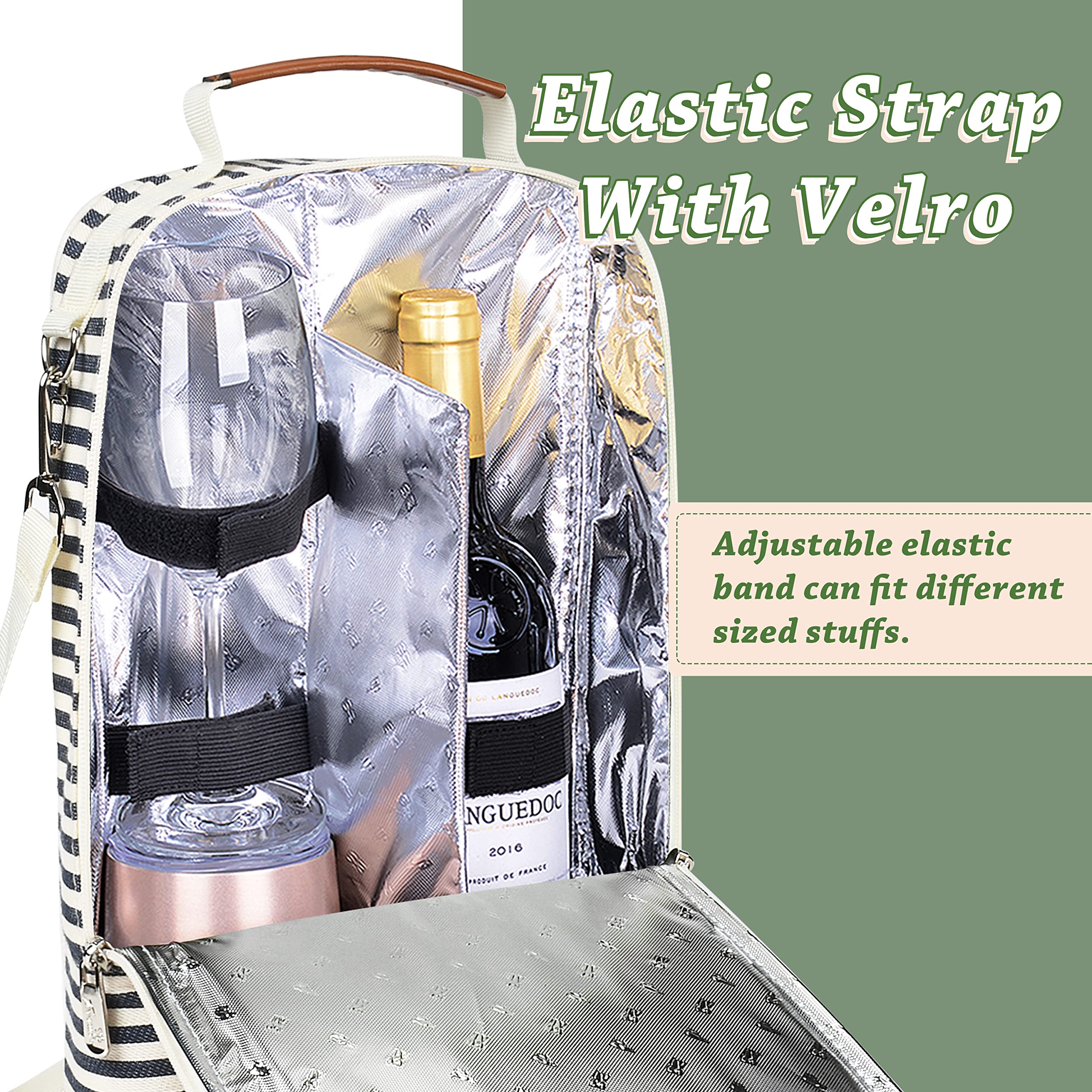 Tirrinia Bolsa de regalo de vino con aislamiento de 2 botellas – Vaso de vino para refrigeradores BYOB, degustación de vinos, viajes, parque, playa, gran regalo para amantes del vino, rayas azules