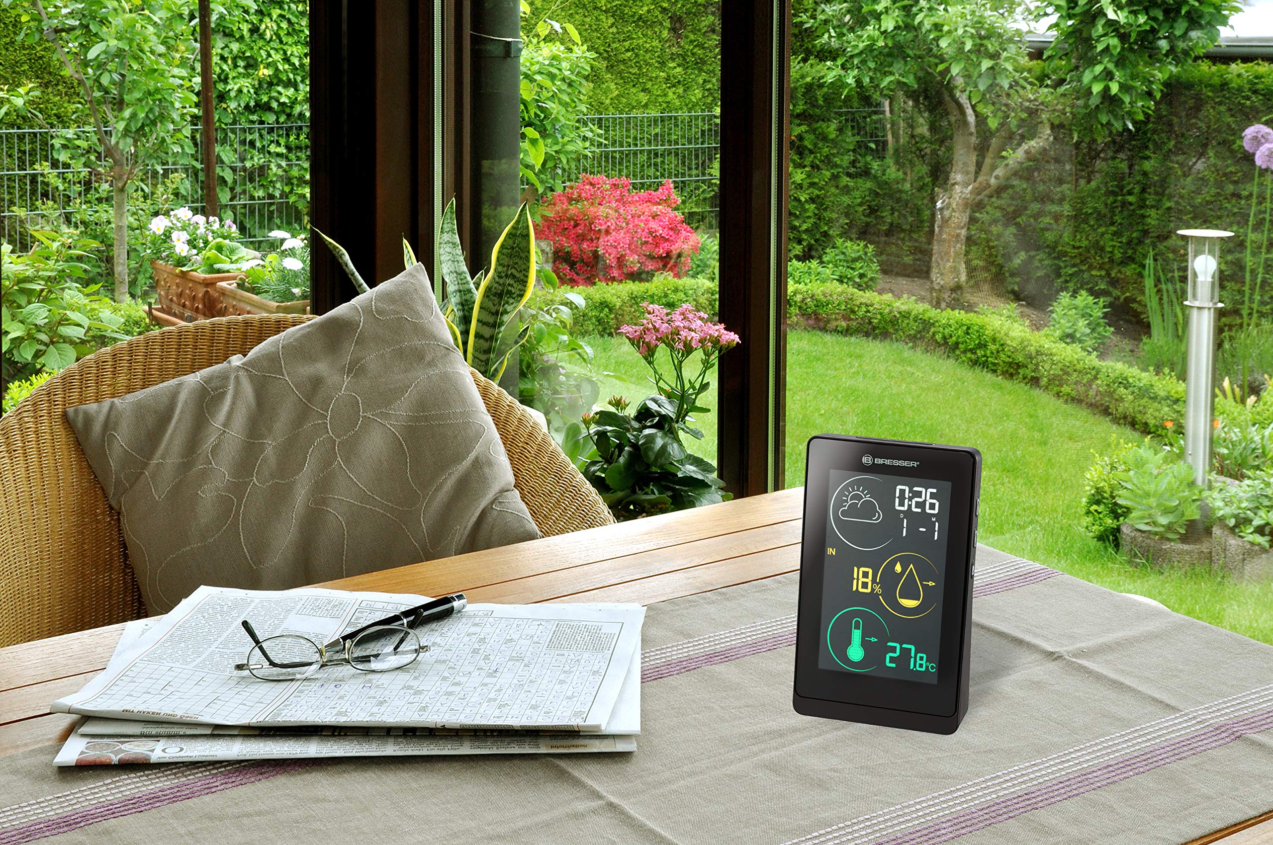 Bresser Stazione meteo radio Temeo Life H con display a colori, muffa, gelo e calore, tendenza meteorologica, sensore esterno incluso