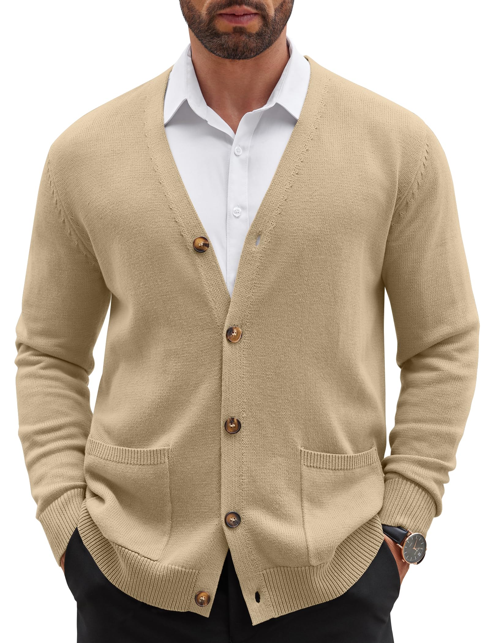 coofandy Men's Cardigan Sweater Long Sleeve Lightweight Casual V Neck Button Down Knitted Sweater with Pockets-picture-51