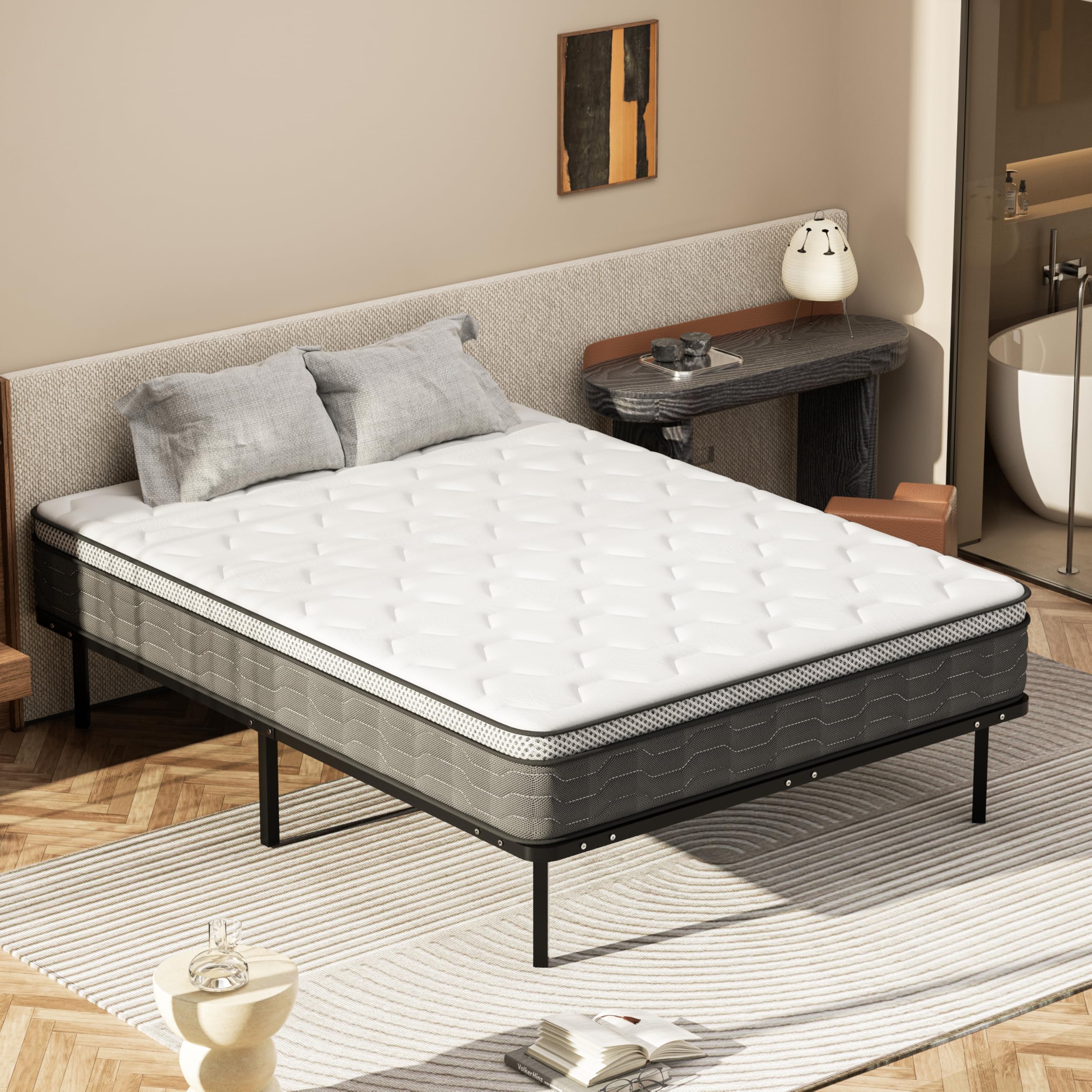 DEWINNER Rete matrimonio 160x190cm, Alto 35cm con 7 piedi，Ortopedica, Struttura portante in Ferro Rinforzata, Base da Incasso per Tutti i Letti e Materassi