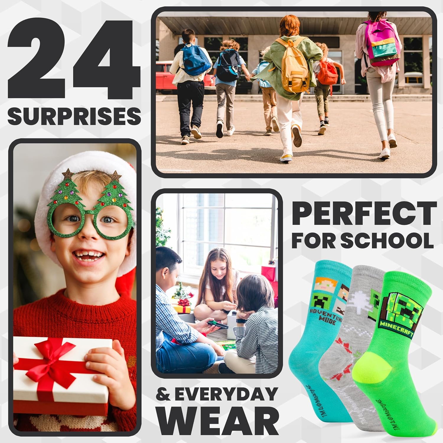 Minecraft Advent Calendar 2025 for Kids Teens 24 Pairs of Calf Boys Socks Christmas Countdown Calendar Creeper TNT Xmas Surprise Gifts for Gamers