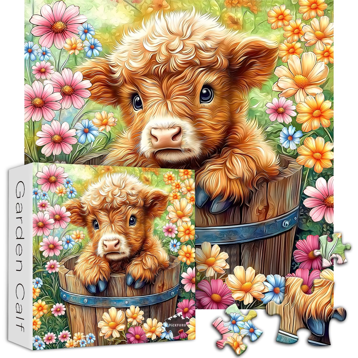 PICKFORU Highland Cow Puzzles for Adults 1000 Pieces, Cute Cow Animal Flower Puzzles for Adults 1000 Pieces, Colorful Floral Garden Jigsaw Puzzles, Nature Plant Scenery Puzzles for Adults - Image 2