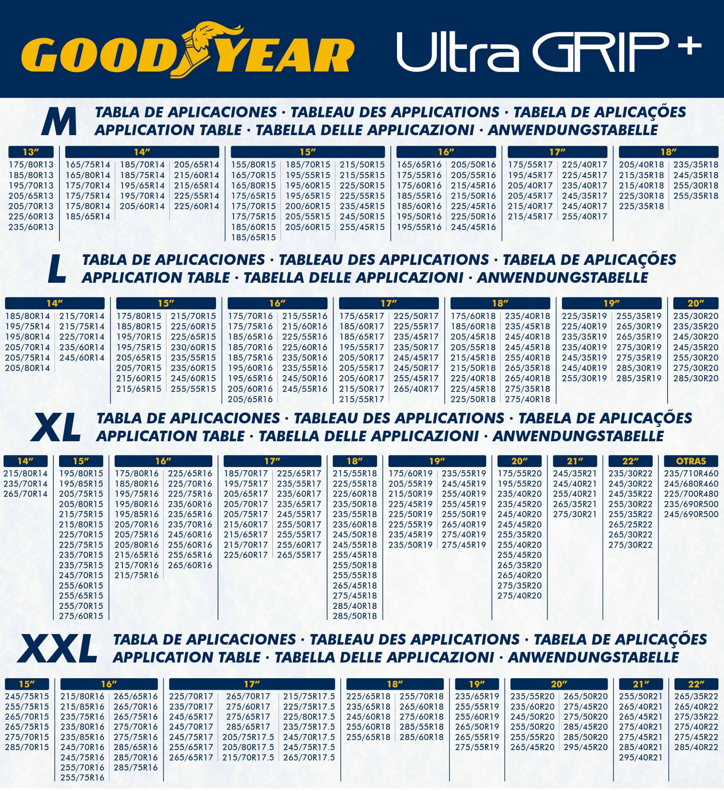 Goodyear Cadenas de Nieve Textiles Ultra GRIP+ Talla XL, 100% Textil, 2 Unidades con Guantes y Bolsa de Almacenaje, Fáciles de Instalar, Silenciosas, No Deterioran el Neumático, Válidas con y sin ABS