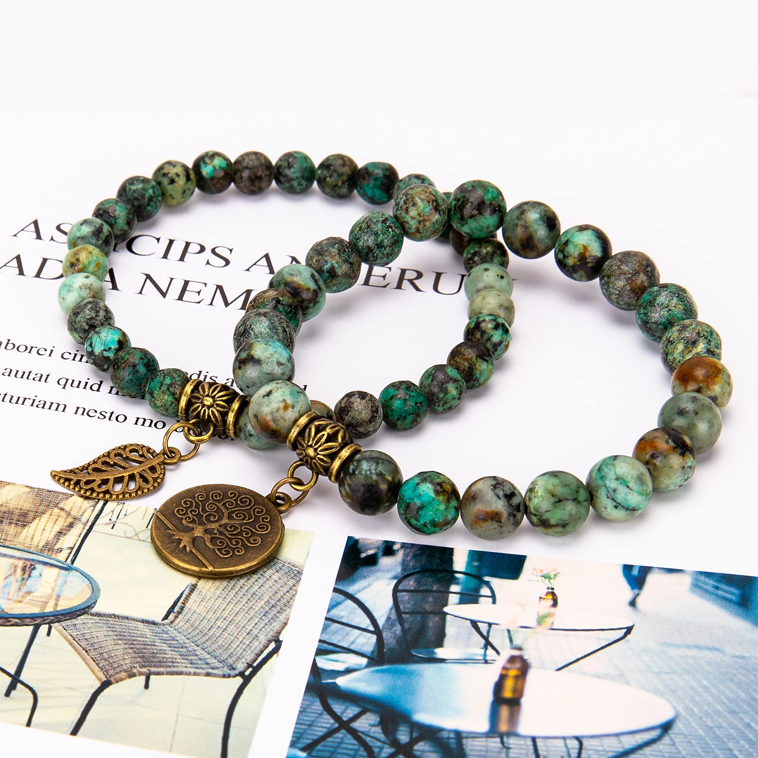 Farfume Braccialetti Chakra da donna - Bracciale con cristalli di pietre curative per donna Bracciale con pietre preziose naturali - Un set di braccialetti con doppia perla
