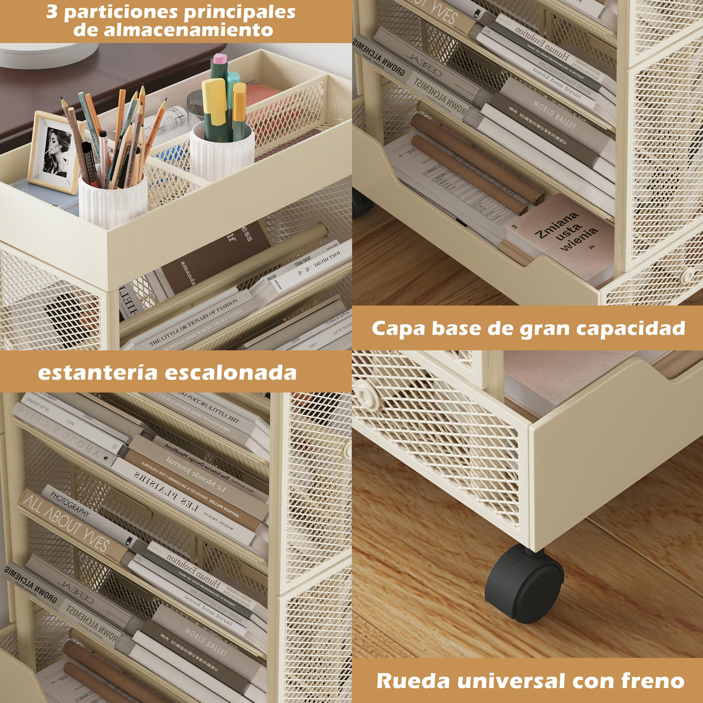 COVAODQ Estantería móvil con Ruedas, Organizador de Almacenamiento extraíble para niños, para Escuela, Aula, hogar (Beige)