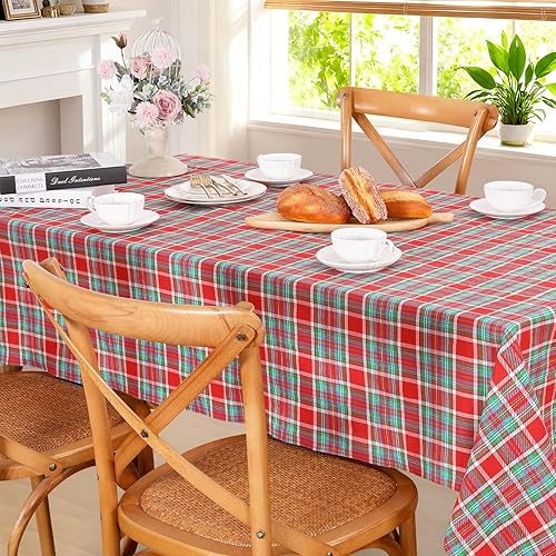 Miniatura 8 de Fanqisi Mantel de Navidad de 56x84 Pulgadas Mantel a Cuadros Mantel a Cuadros de Búfalo para Fiestas de Navidad Granja Decoraciones de Mesa de