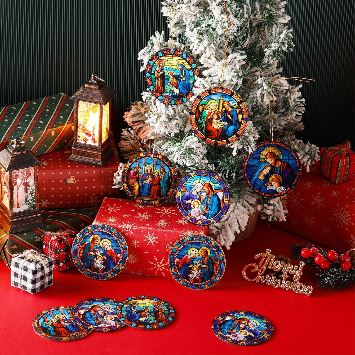 Riceshoot 30 Pieces Christmas Nativity Scene Ornaments for Christmas Tree Acrylic Jesus Nativity Ornament Christian Religious Double Sided Hanging Decor with Ropes for Xmas Tree Gifts(Retro Style) - Image 5